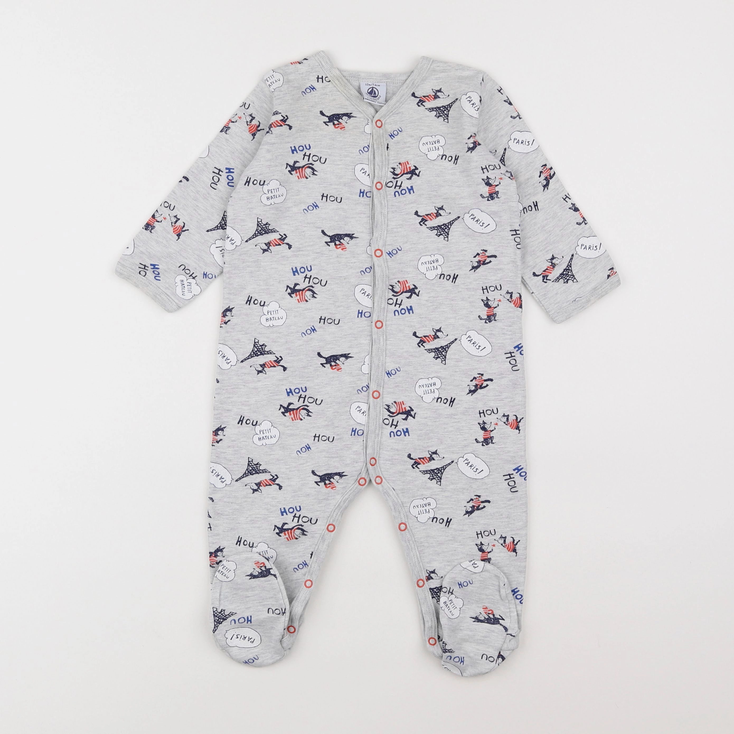 Petit Bateau - pyjama coton gris - 12 mois