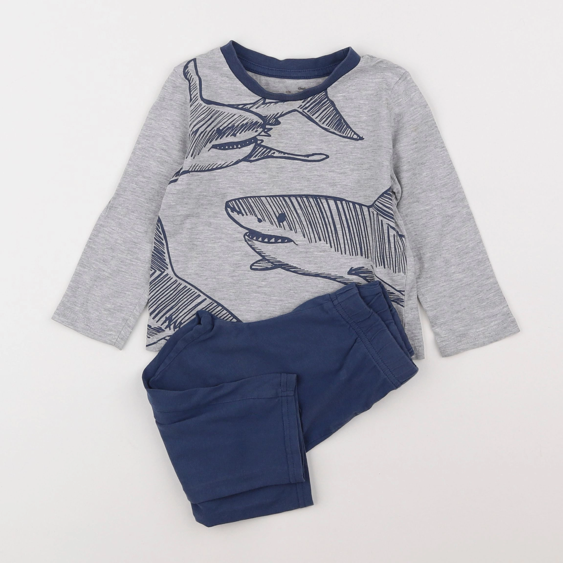 Vertbaudet - pyjama coton bleu, gris - 2 ans