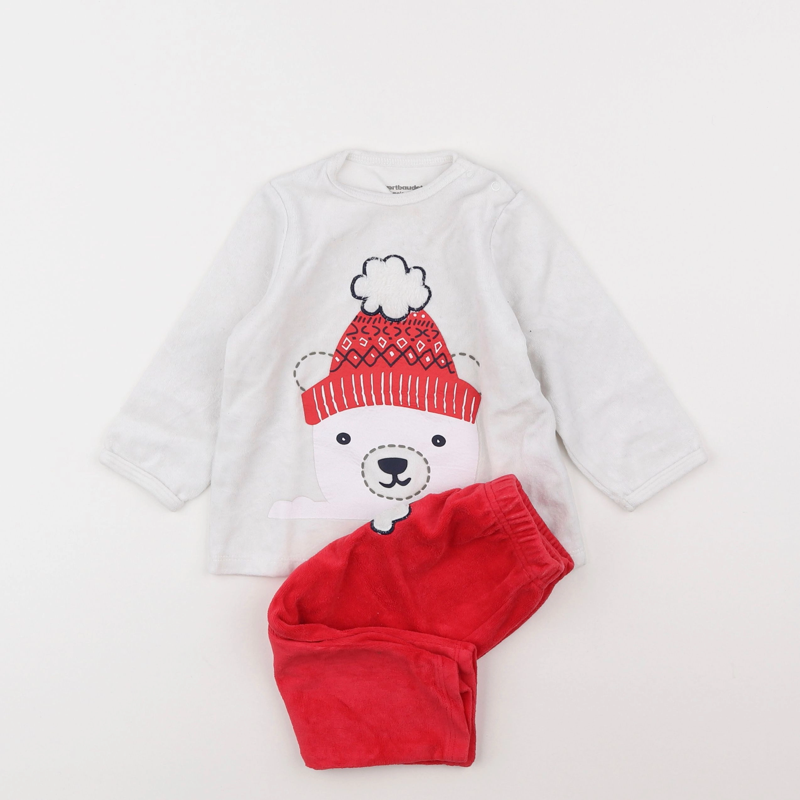 Vertbaudet - pyjama velours blanc, rouge - 18 mois