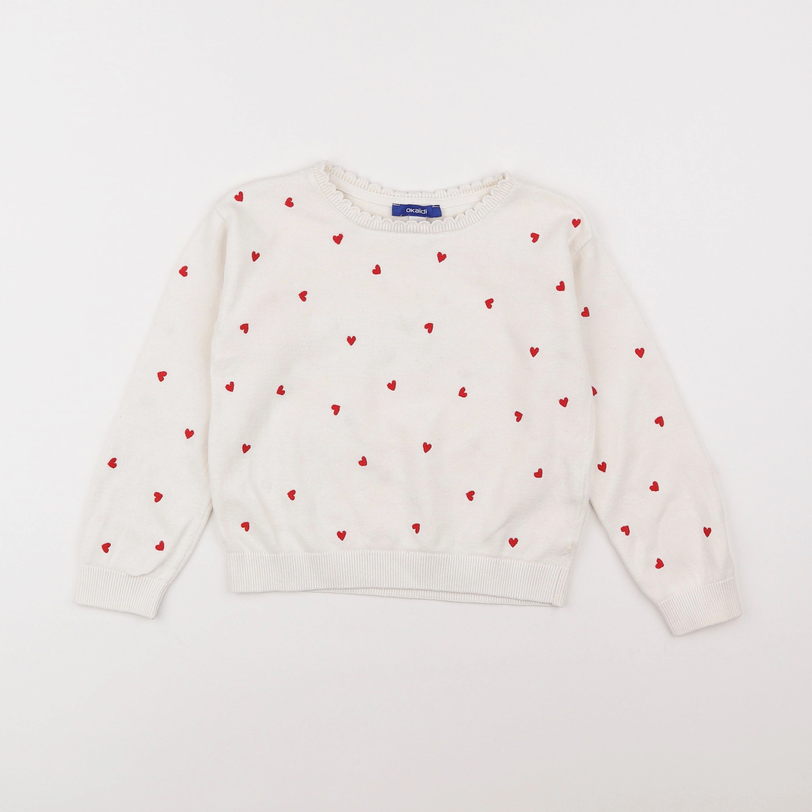 Okaidi - pull blanc, rouge - 4 ans