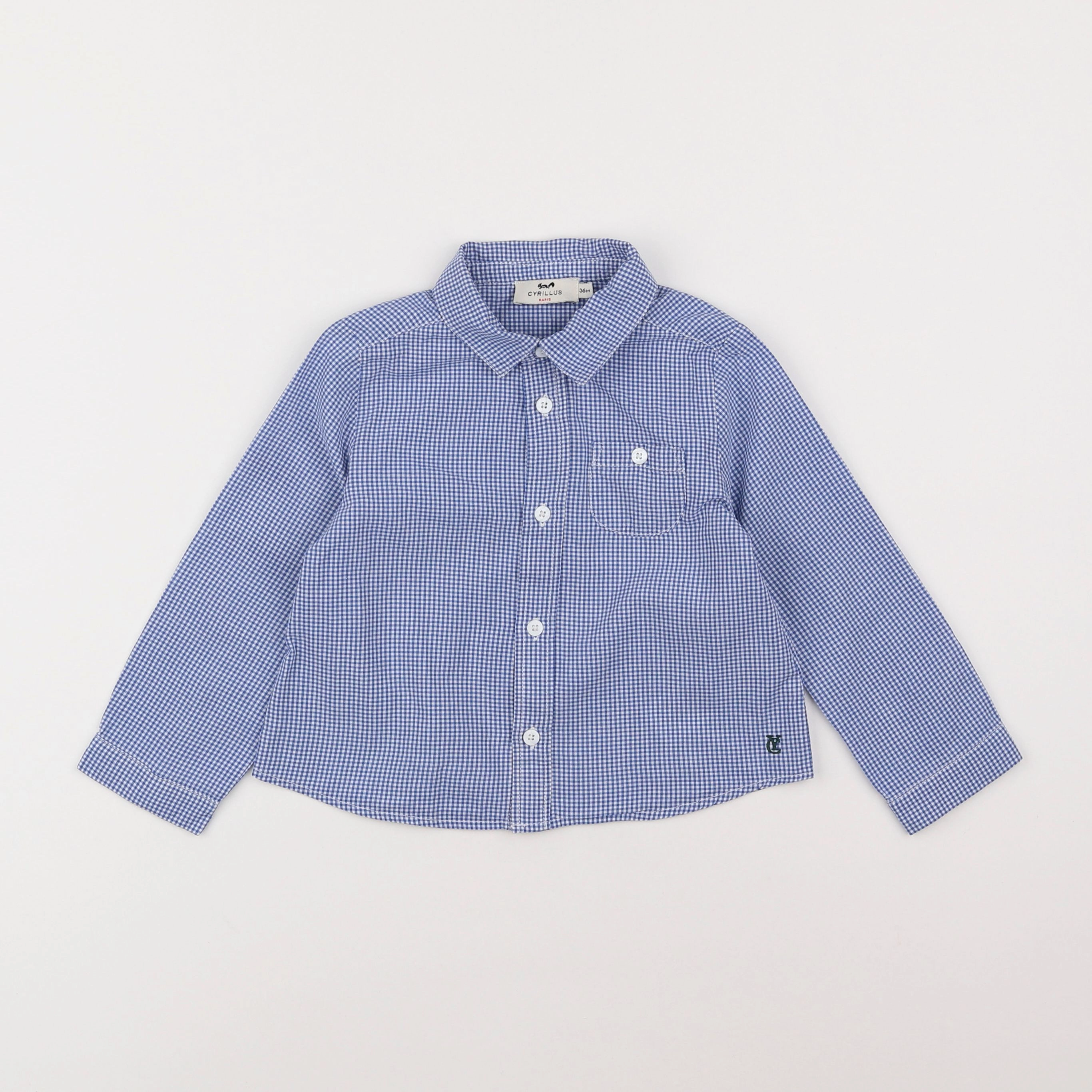 Cyrillus - chemise bleu, blanc - 3 ans