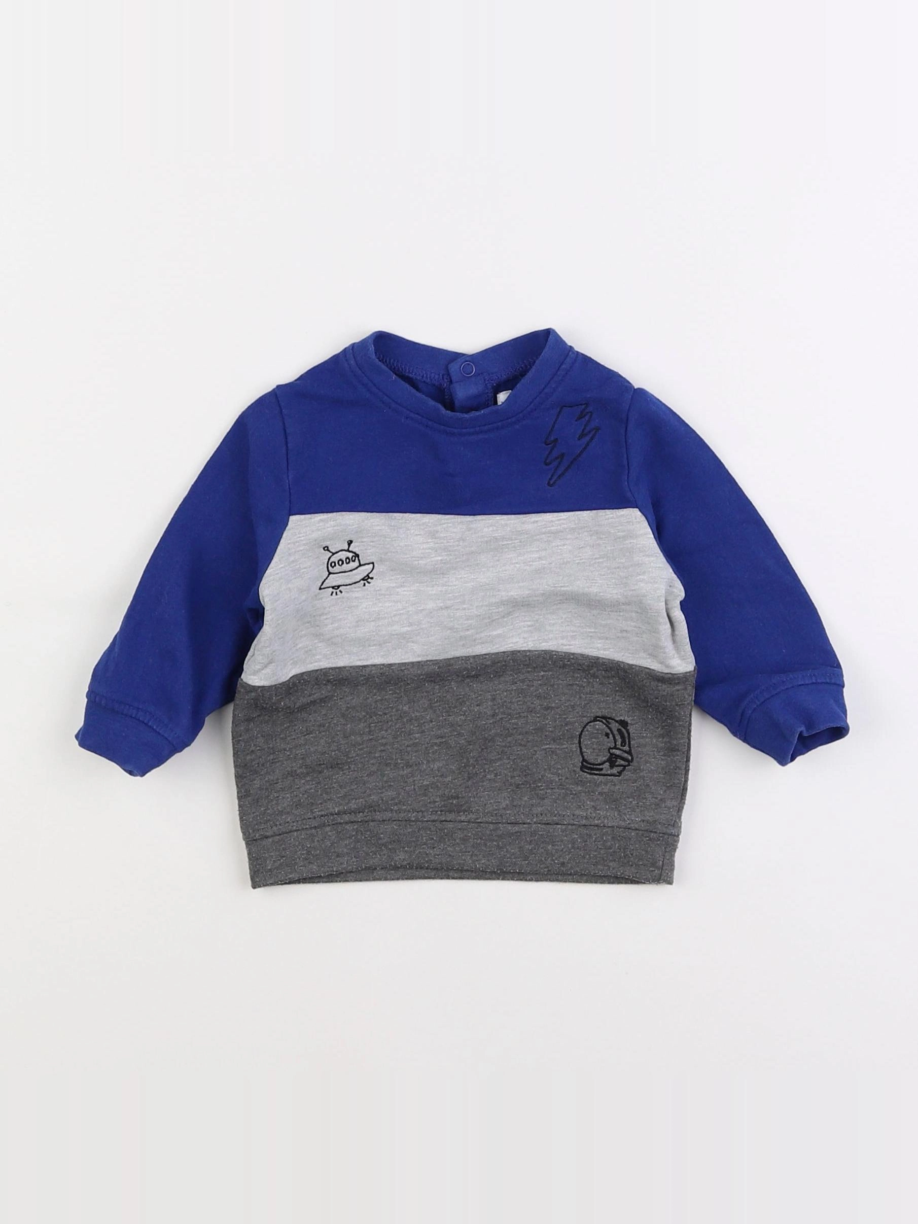 Vertbaudet - sweat bleu, gris - 6 mois