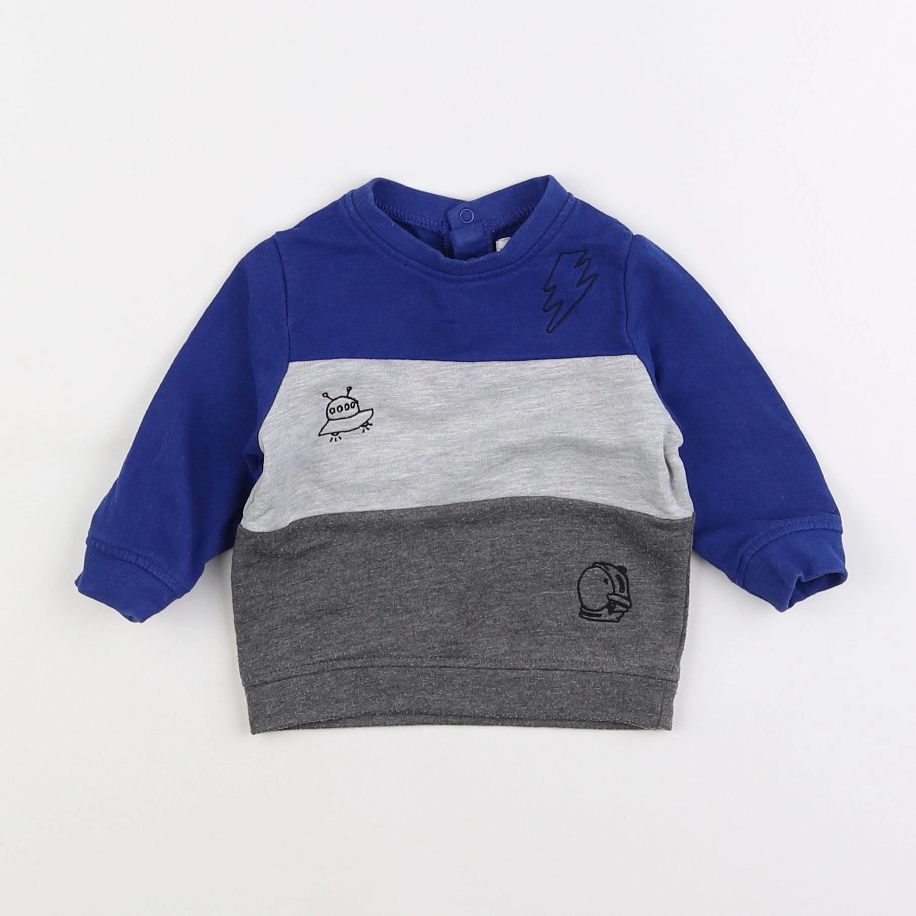 Vertbaudet - sweat bleu, gris - 6 mois