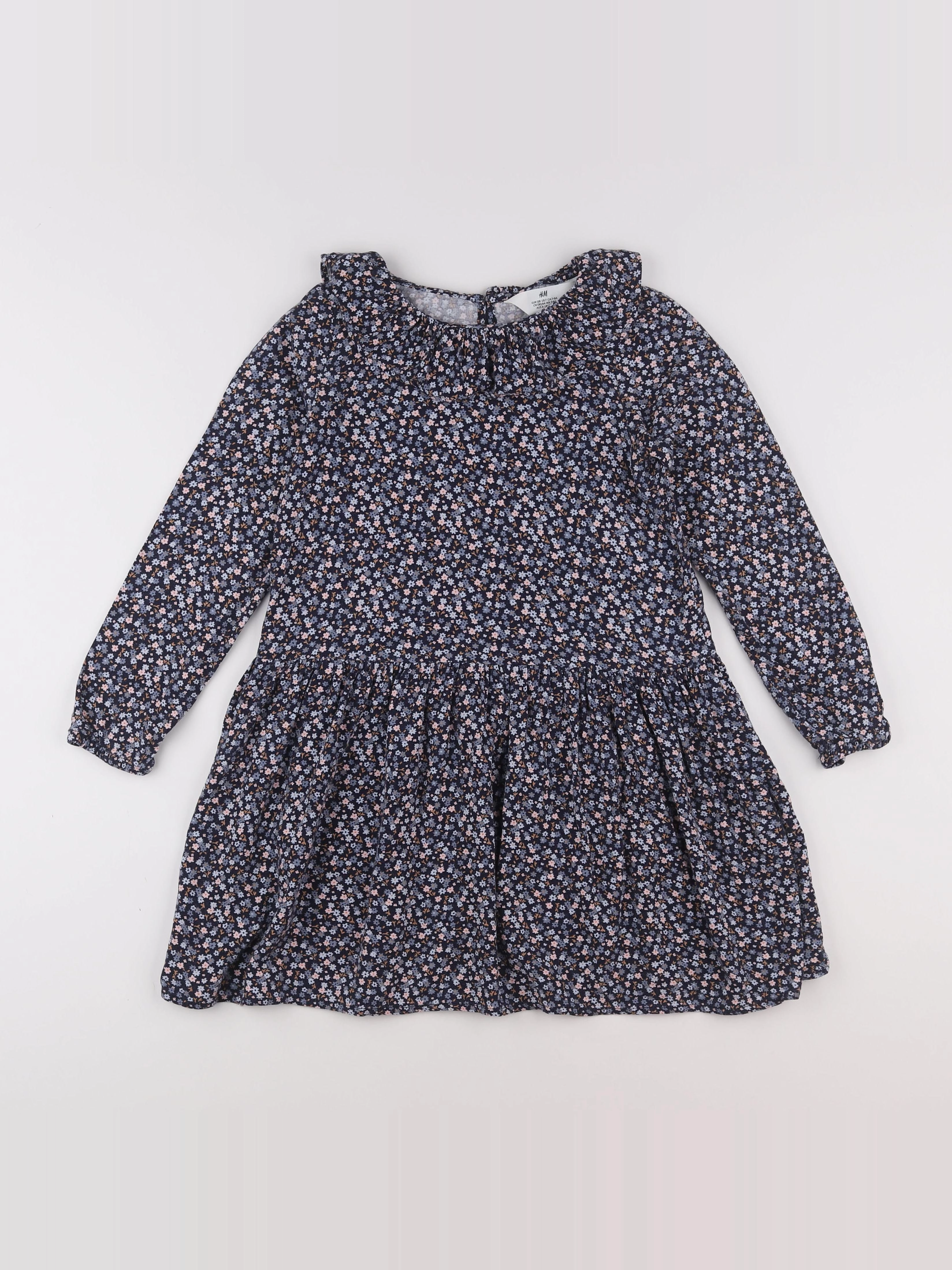 H&M - robe bleu, rose - 7/8 ans