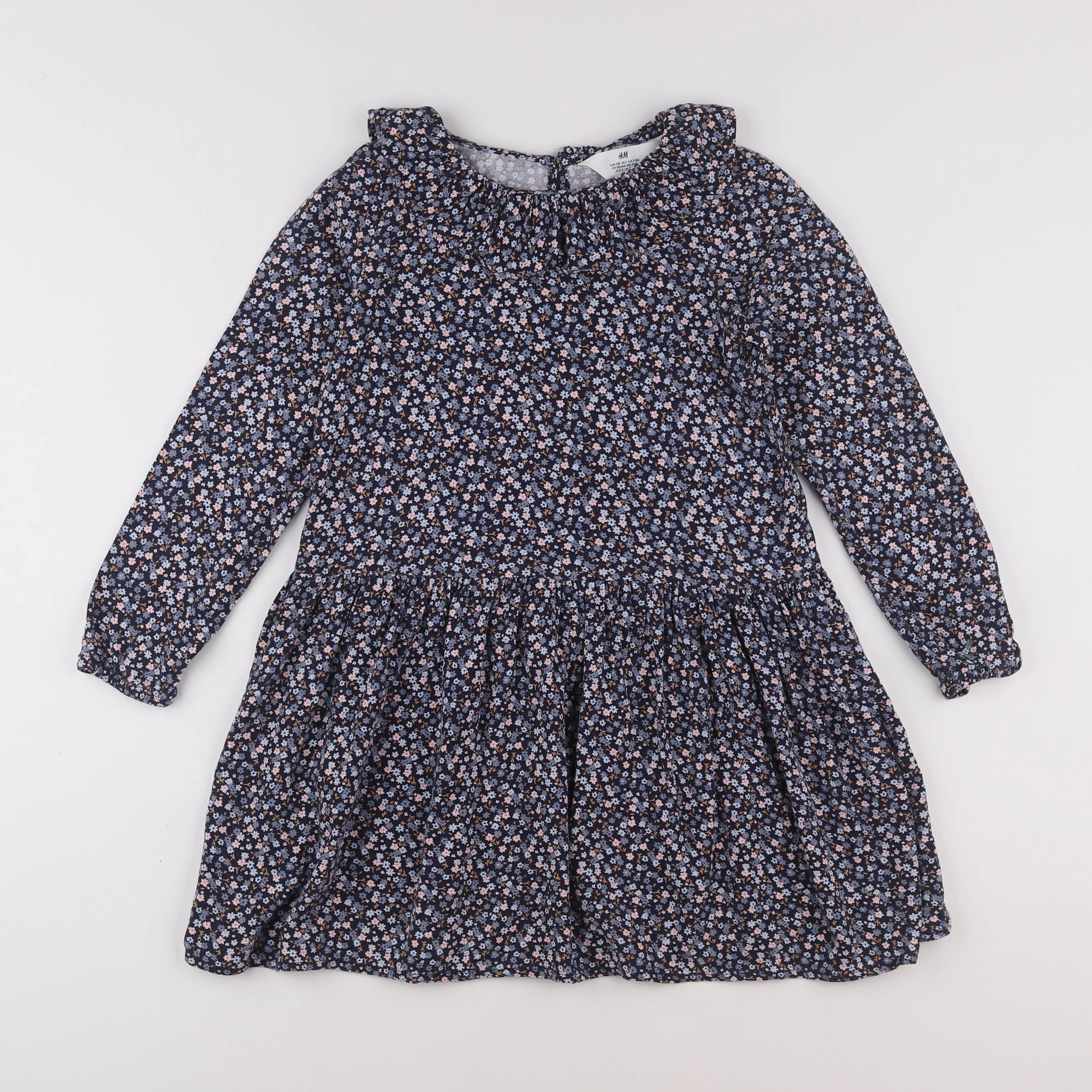 H&M - robe bleu, rose - 7/8 ans