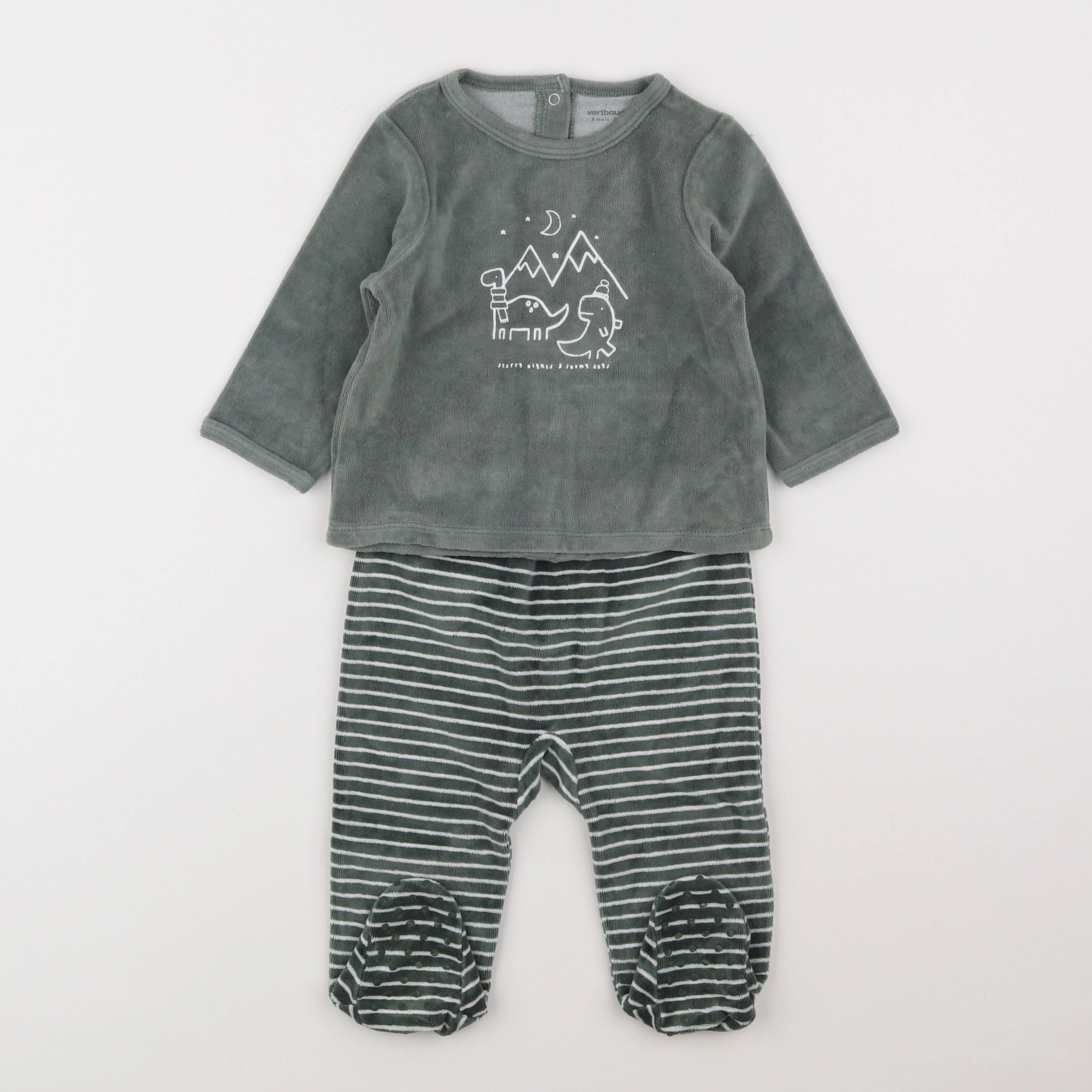 Vertbaudet - pyjama velours vert - 9 mois