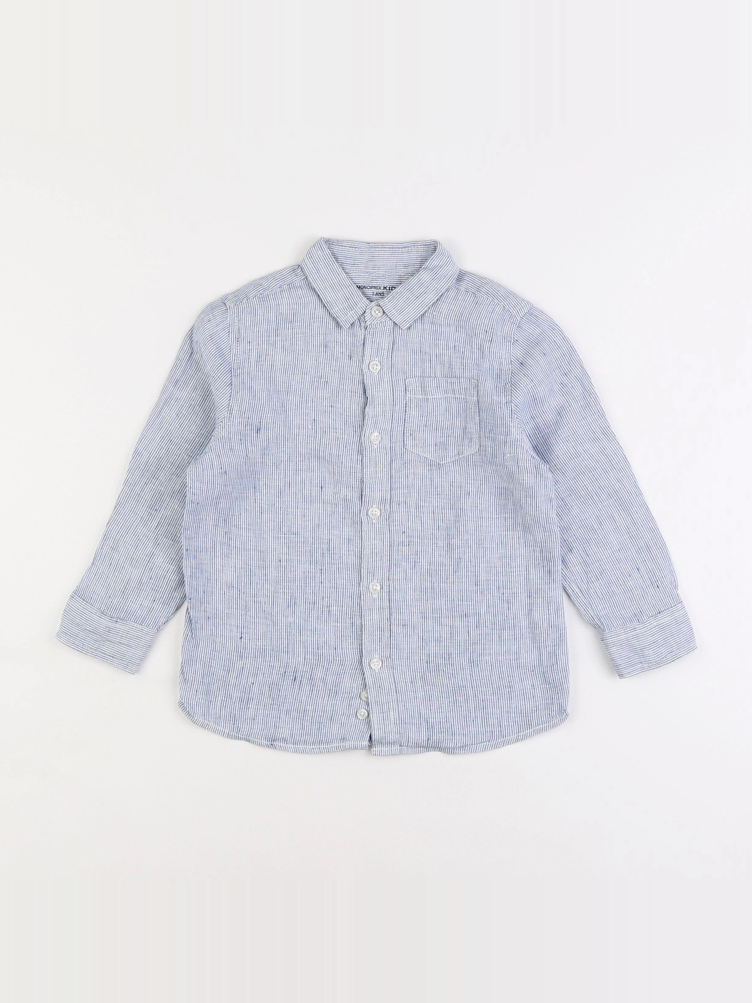 Monoprix - chemise bleu, blanc - 3 ans