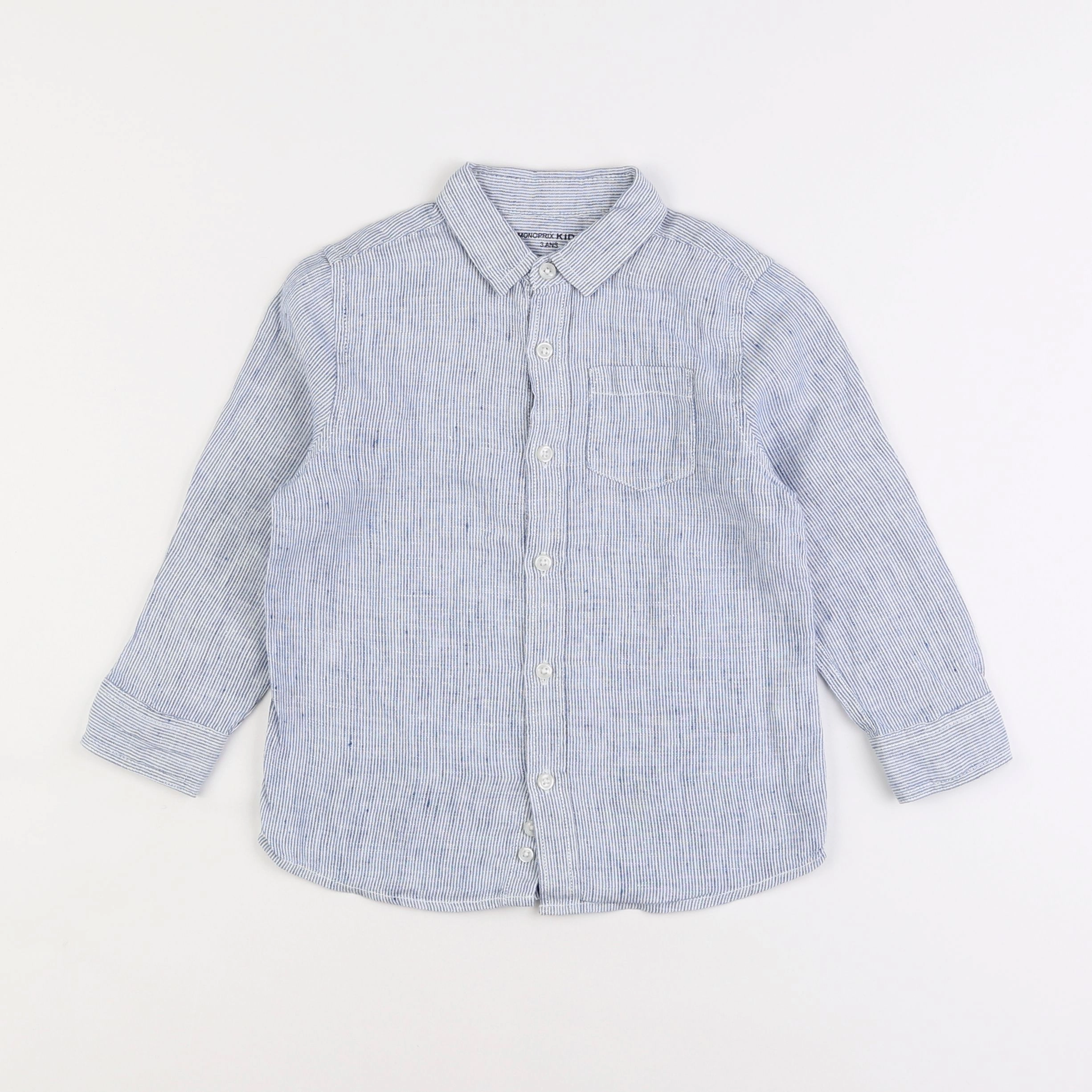 Monoprix - chemise bleu, blanc - 3 ans