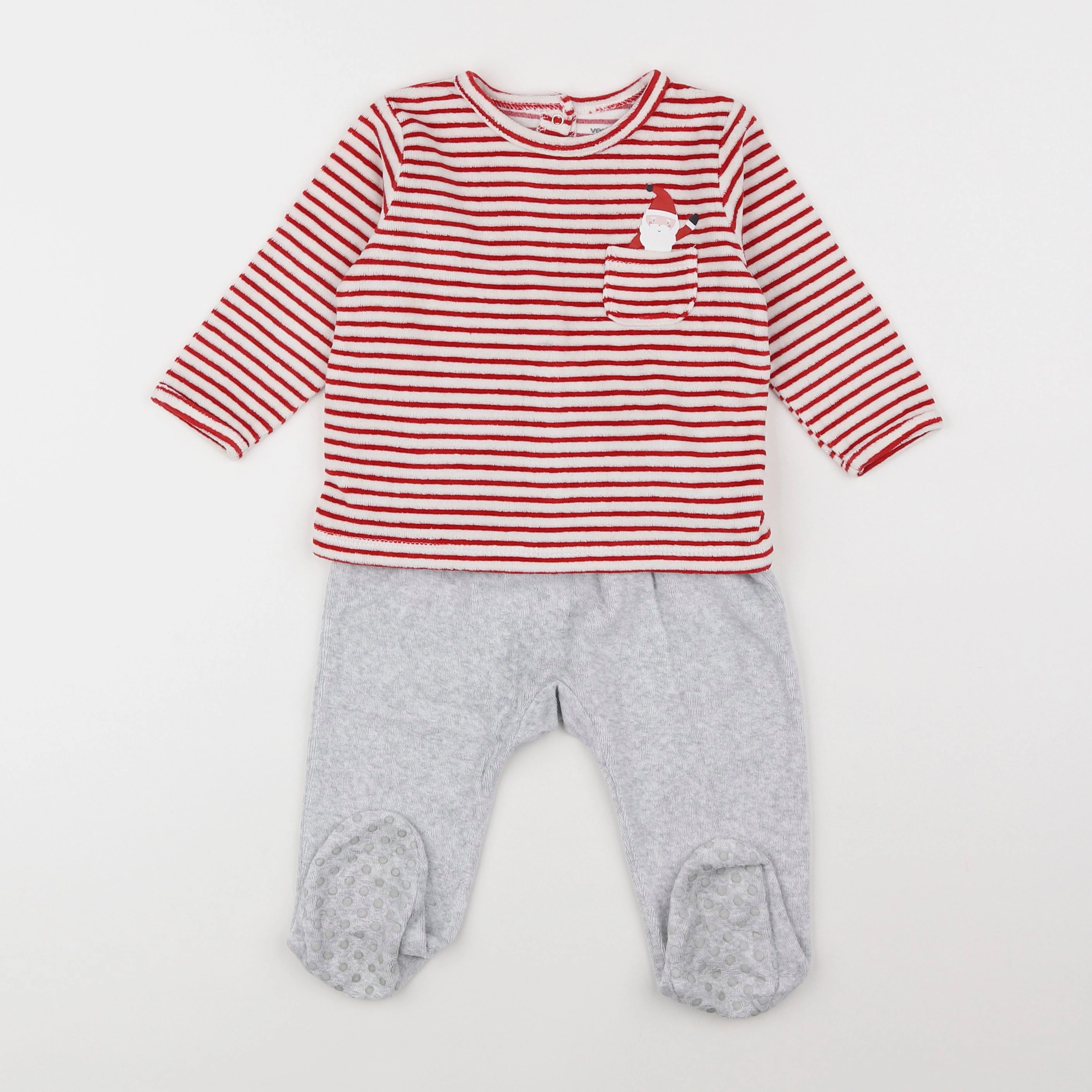 Vertbaudet - pyjama velours gris, rouge - 12 mois