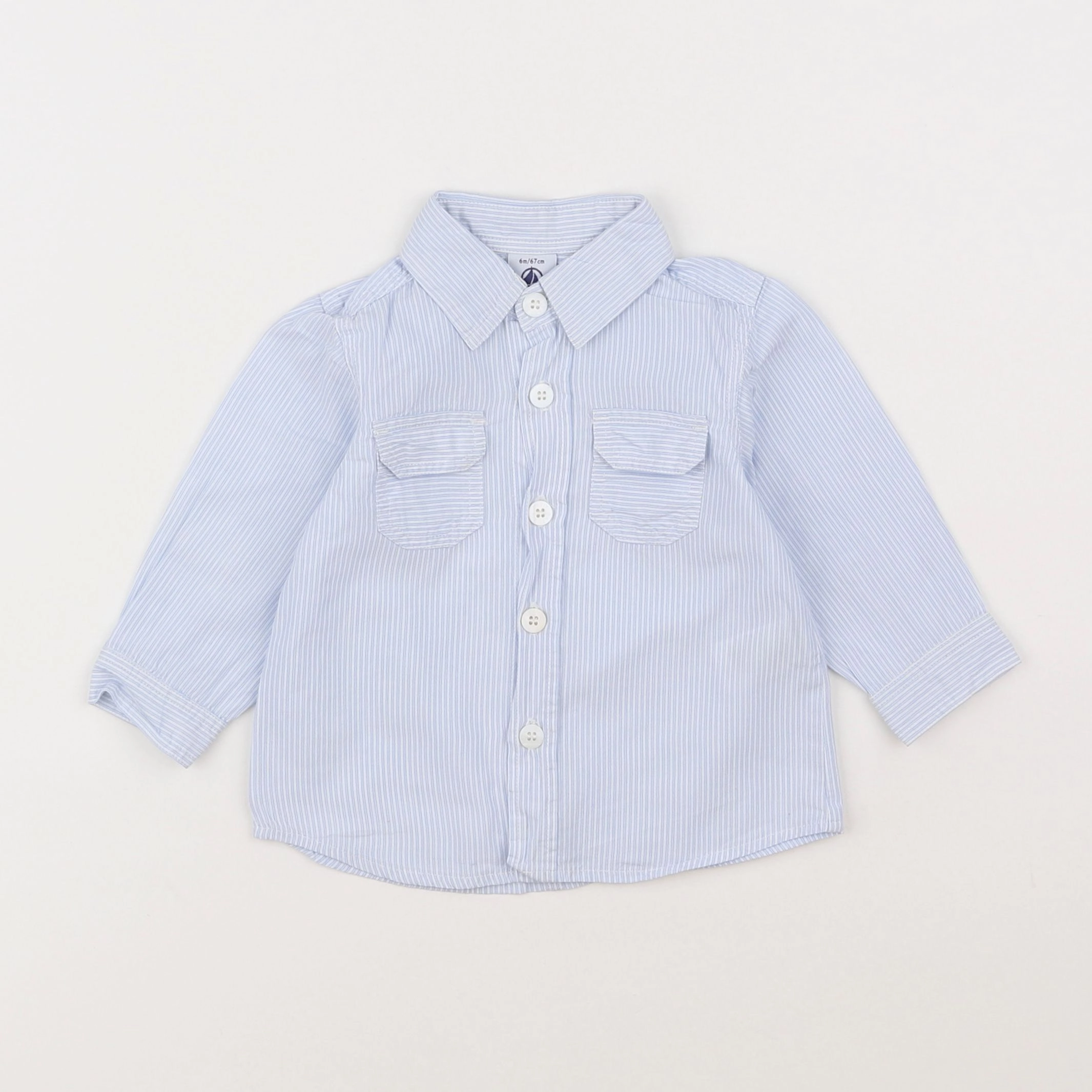 Petit Bateau - chemise bleu, blanc - 6 mois