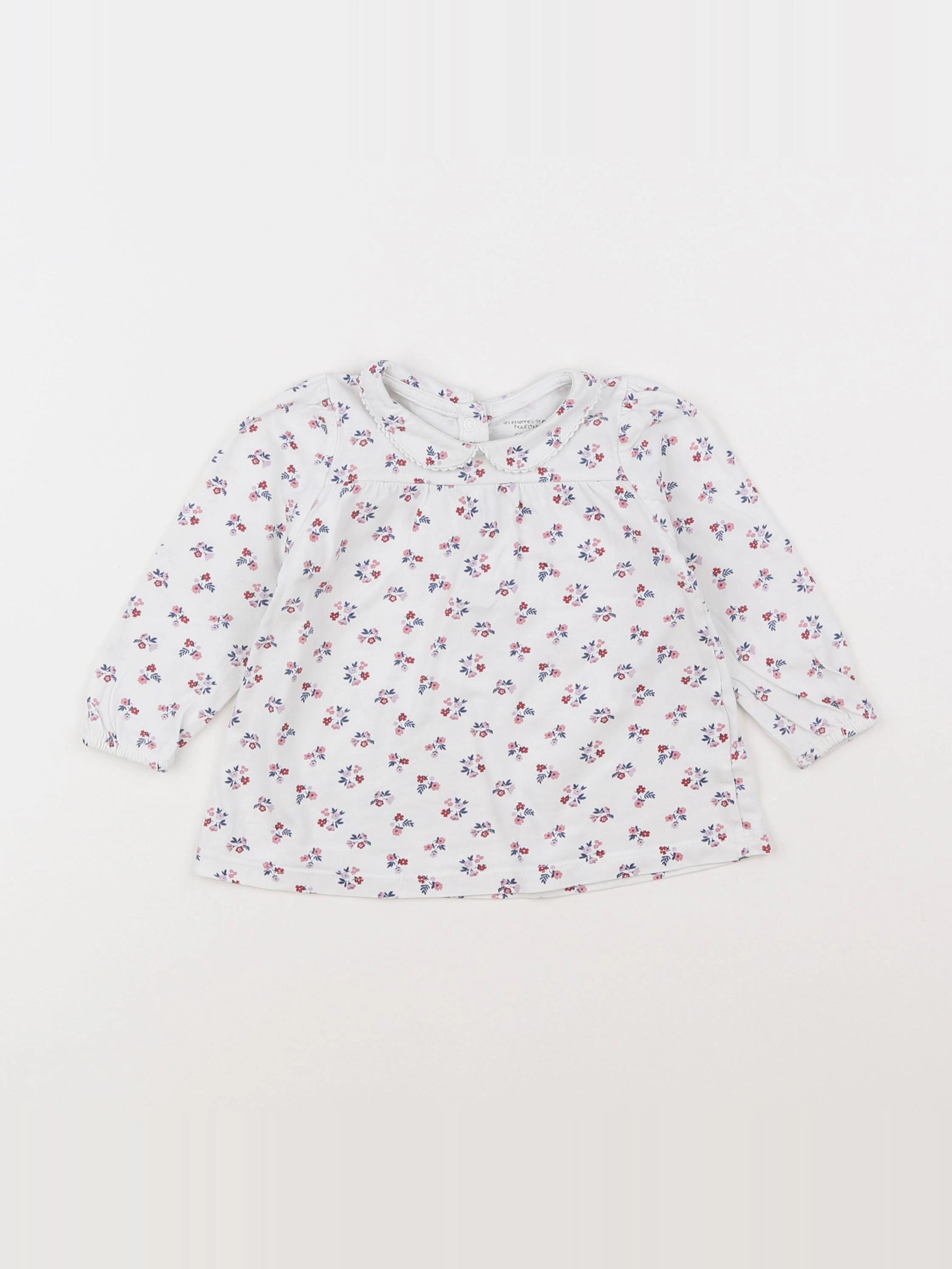 Boutchou - tee-shirt blanc, rose - 12 mois