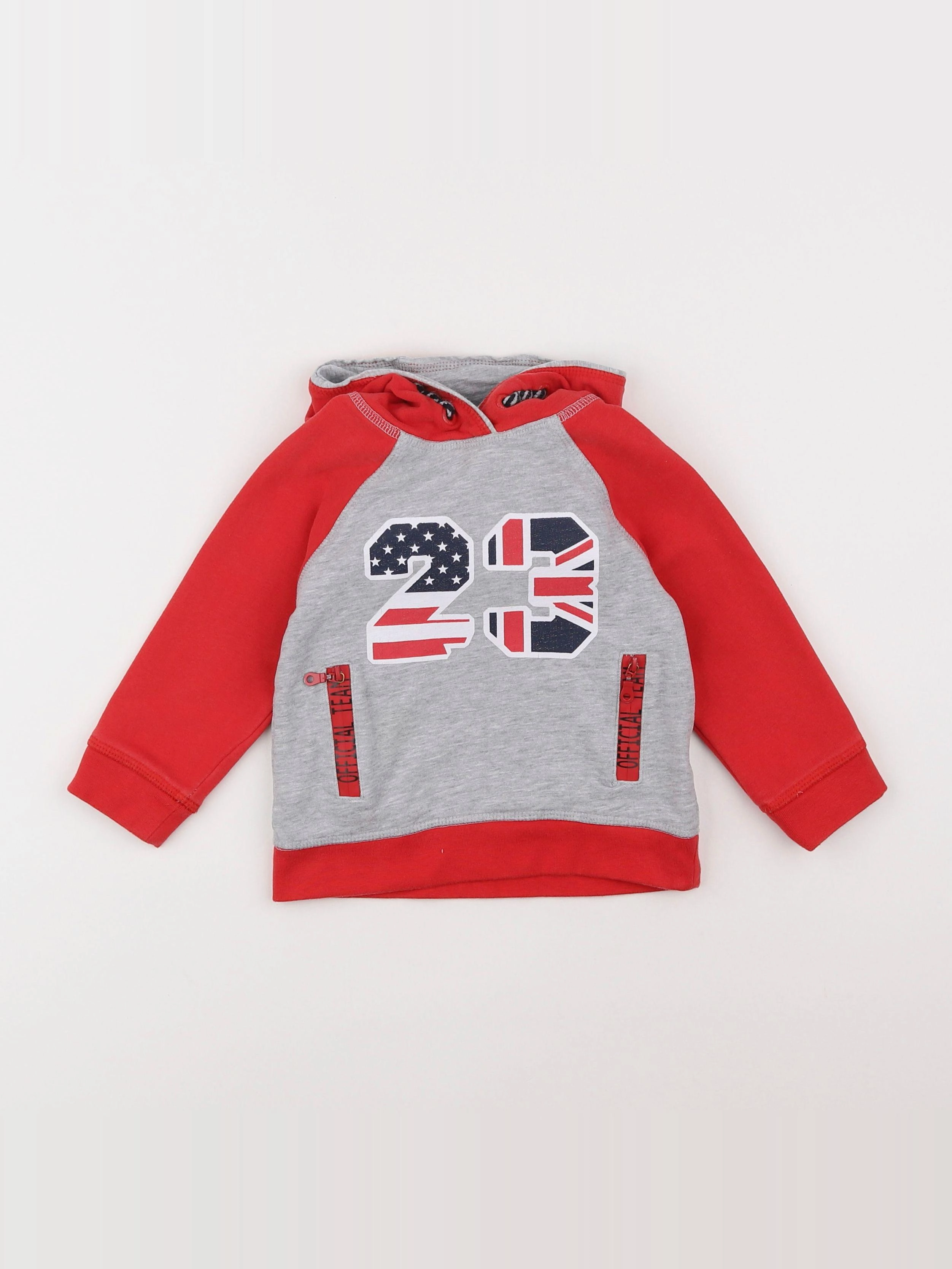 Vertbaudet - sweat gris, rouge - 2 ans