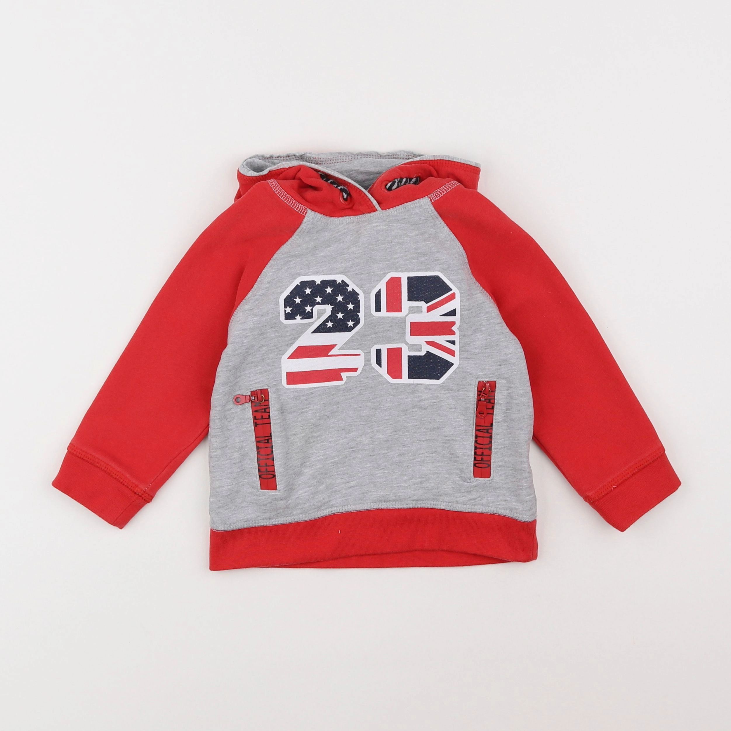 Vertbaudet - sweat gris, rouge - 2 ans