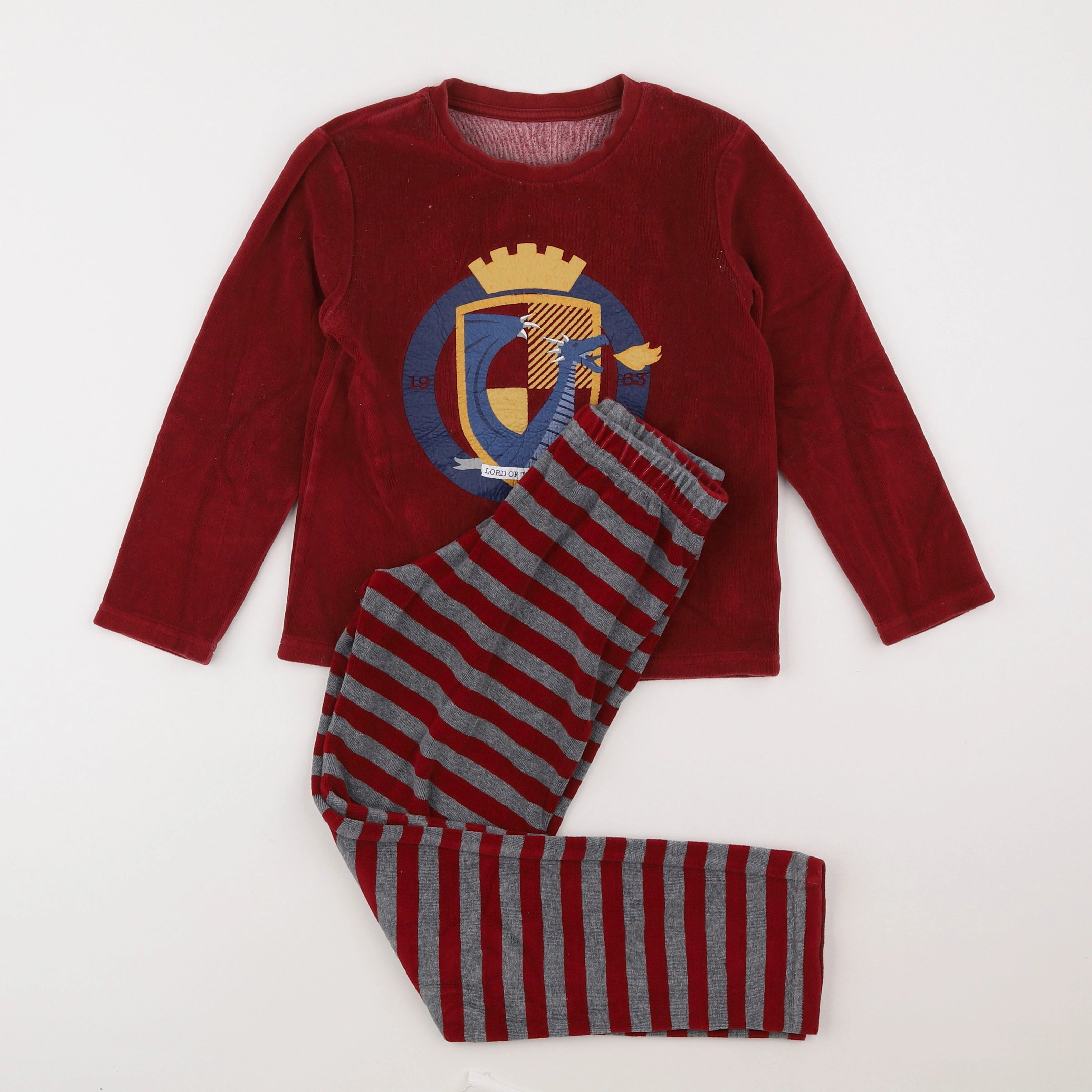 Vertbaudet - pyjama velours rouge, gris - 8 ans