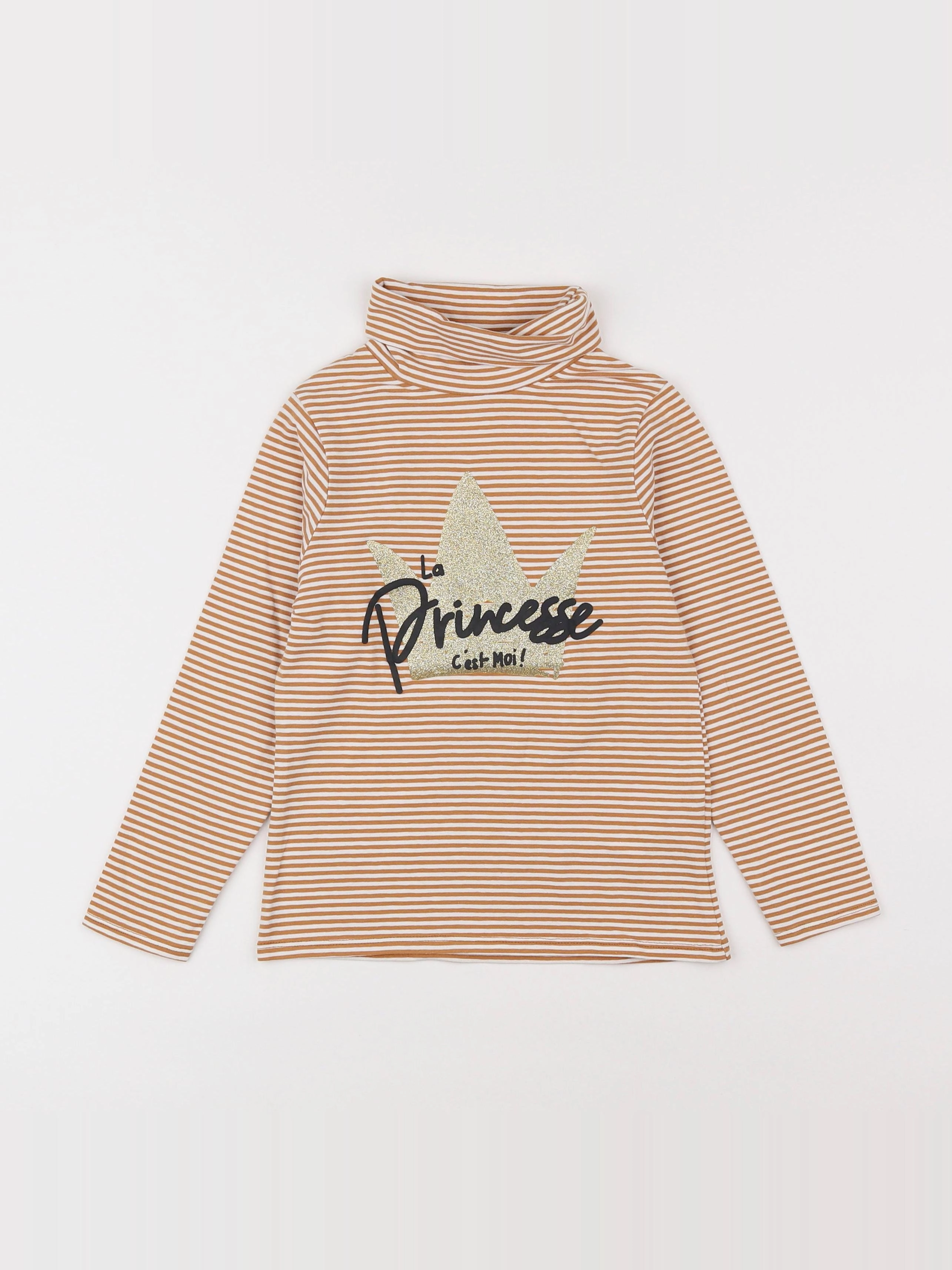 Vertbaudet - sous-pull marron, blanc - 6 ans