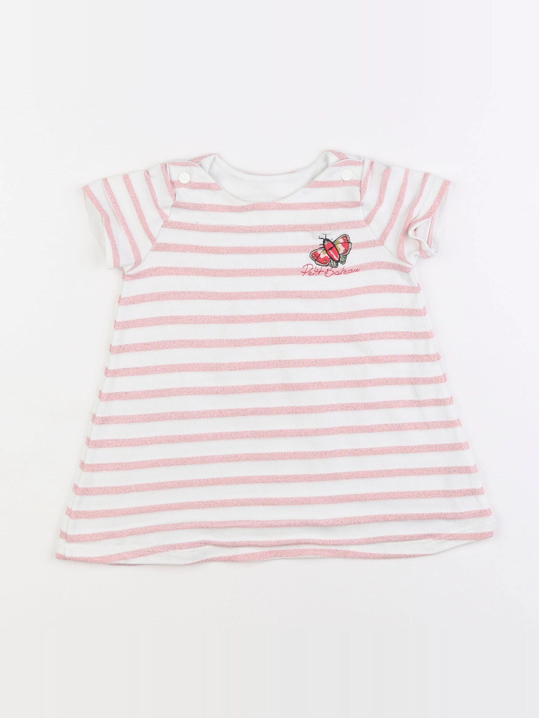 Petit Bateau - robe blanc, rose - 12 mois