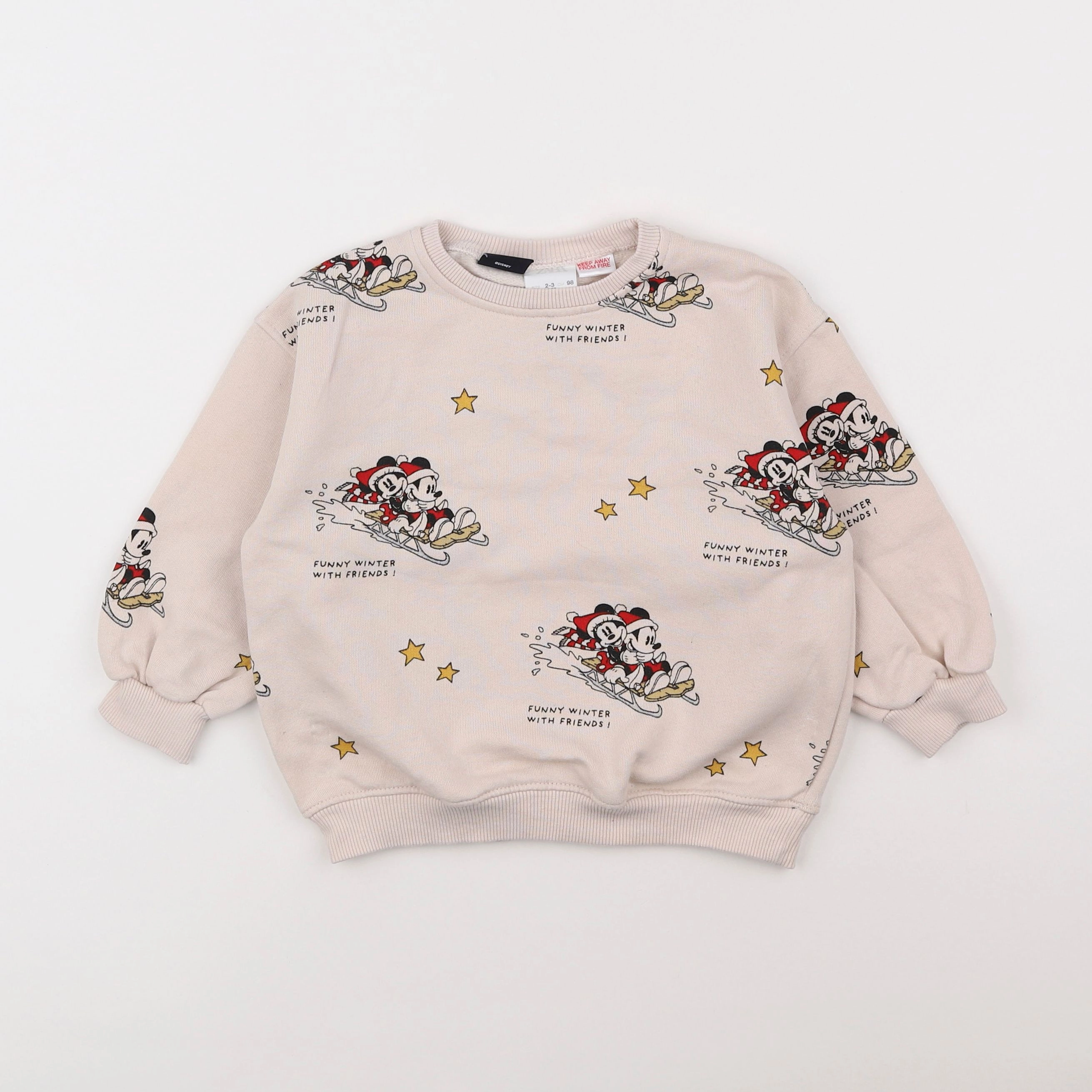 Zara - sweat beige, rouge - 2/3 ans