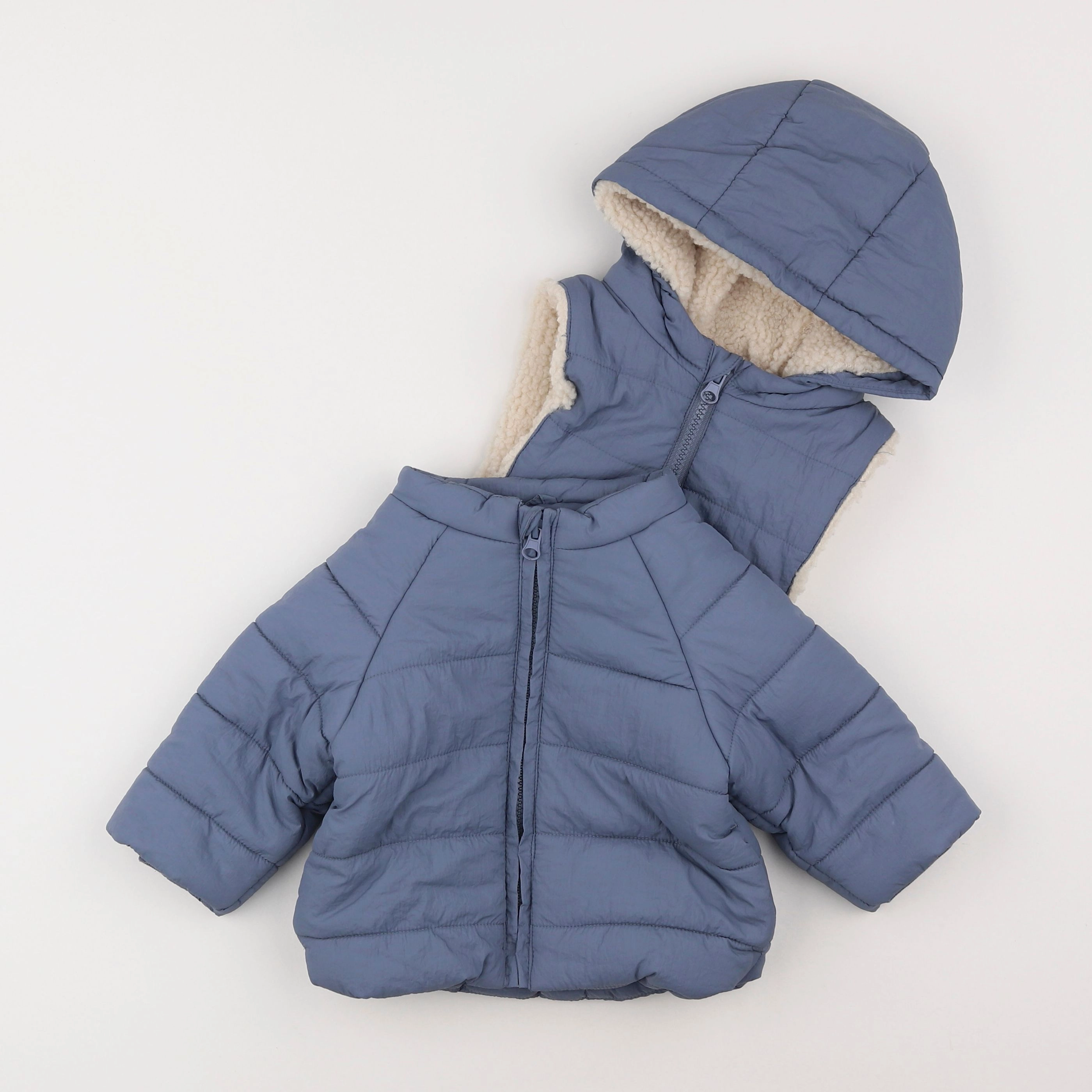 Vertbaudet - doudoune cagoule amovible  bleu - 9 mois