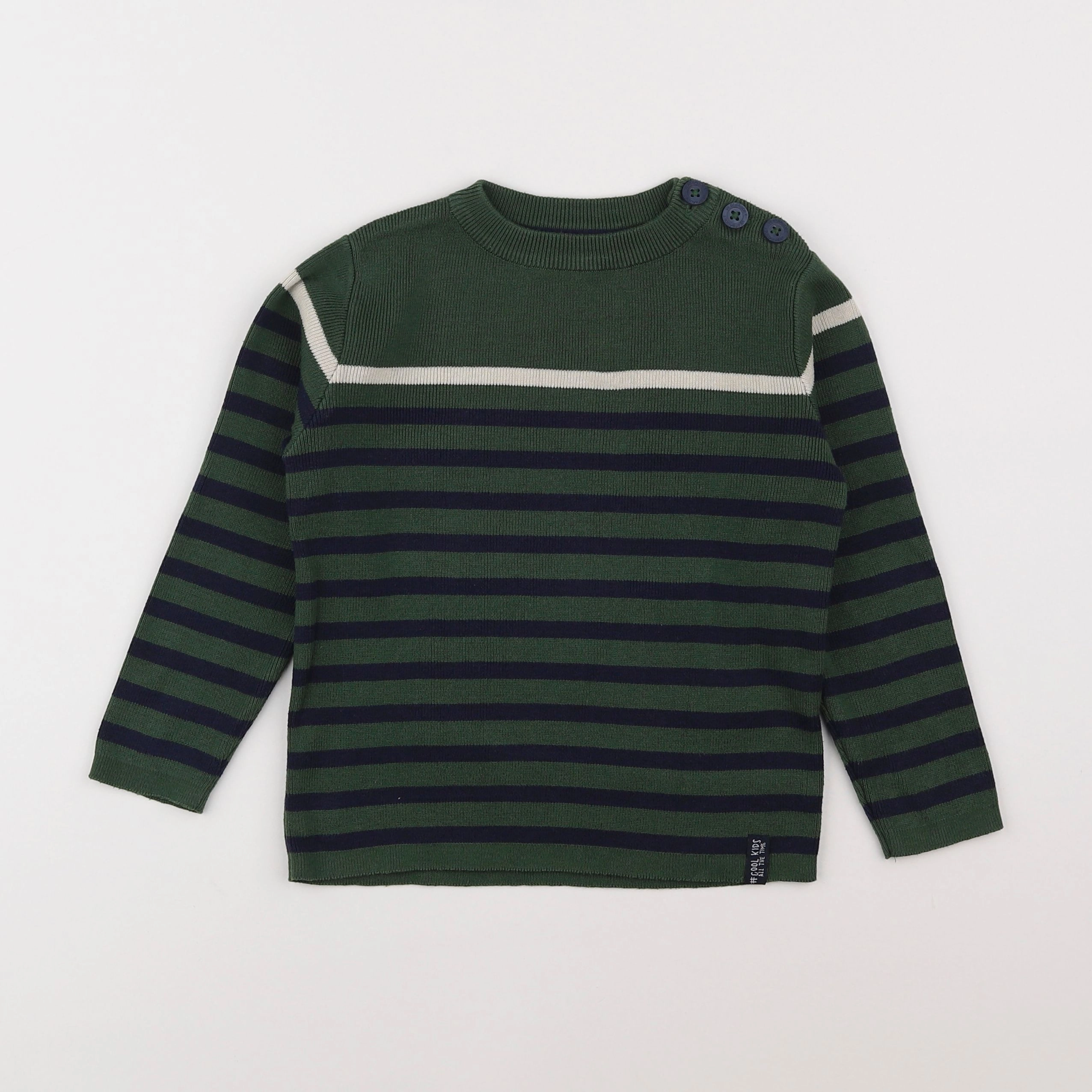 Vertbaudet - pull blanc, vert - 4 ans