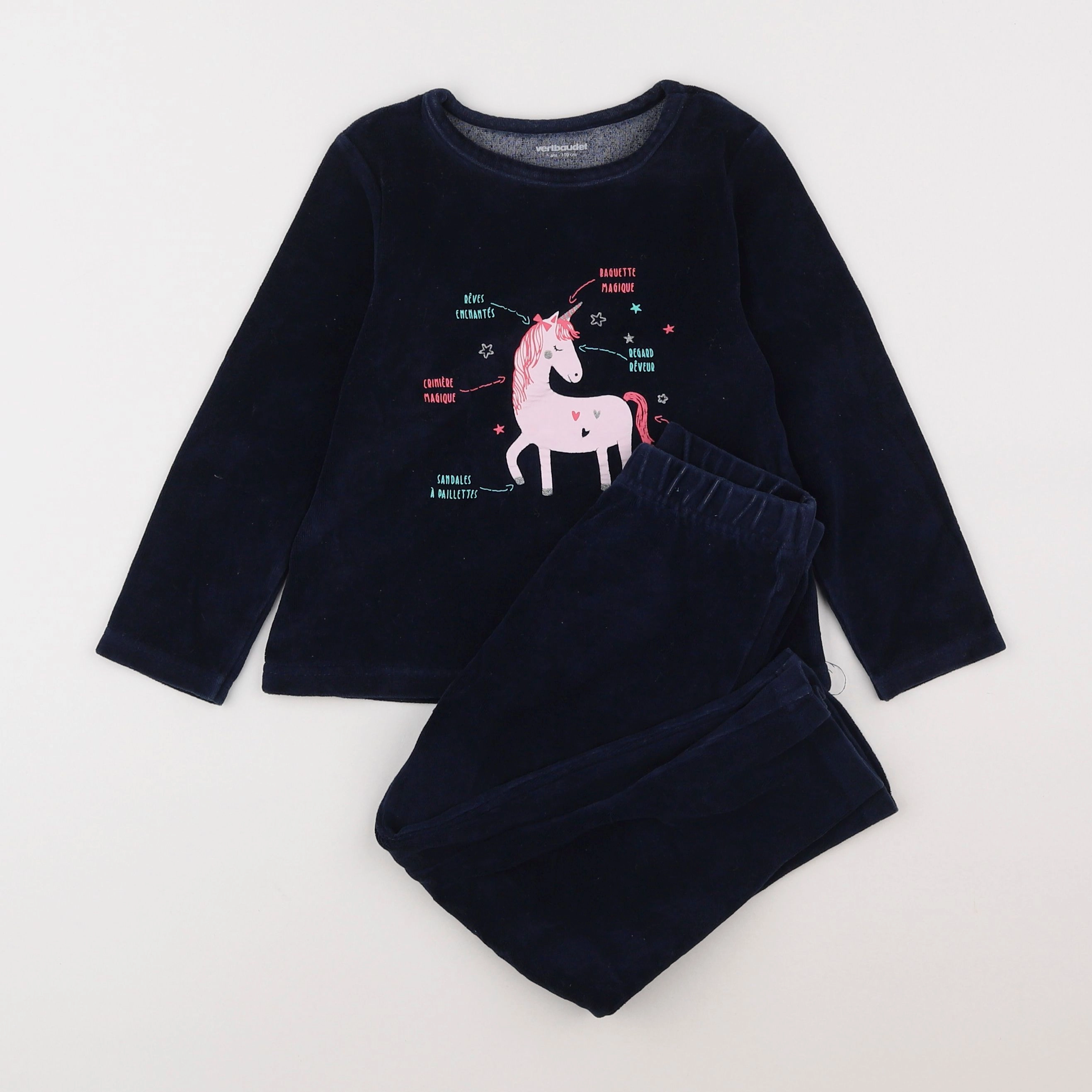 Vertbaudet - pyjama velours bleu - 5 ans