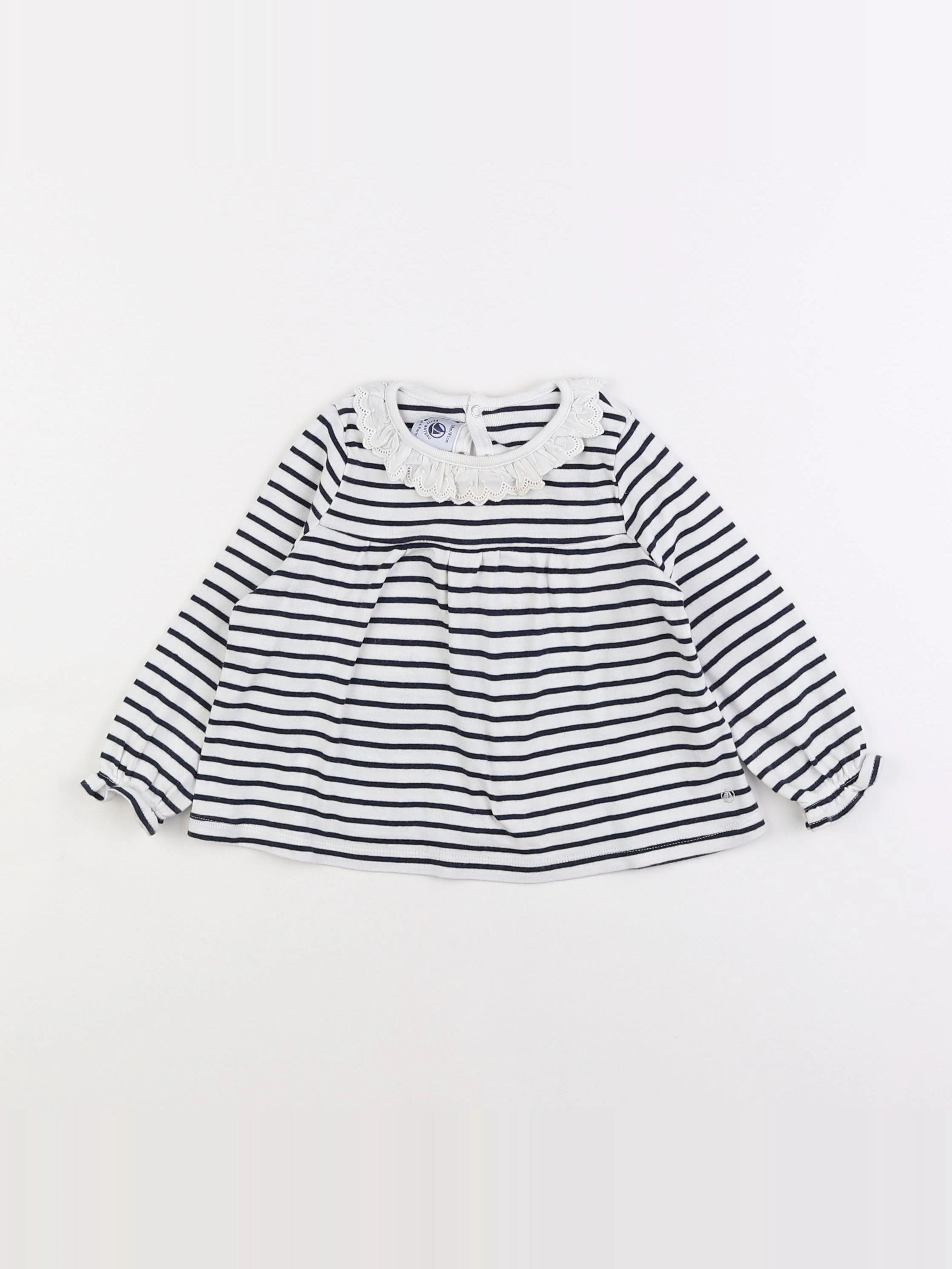 Petit Bateau - tee-shirt blanc, bleu - 18 mois