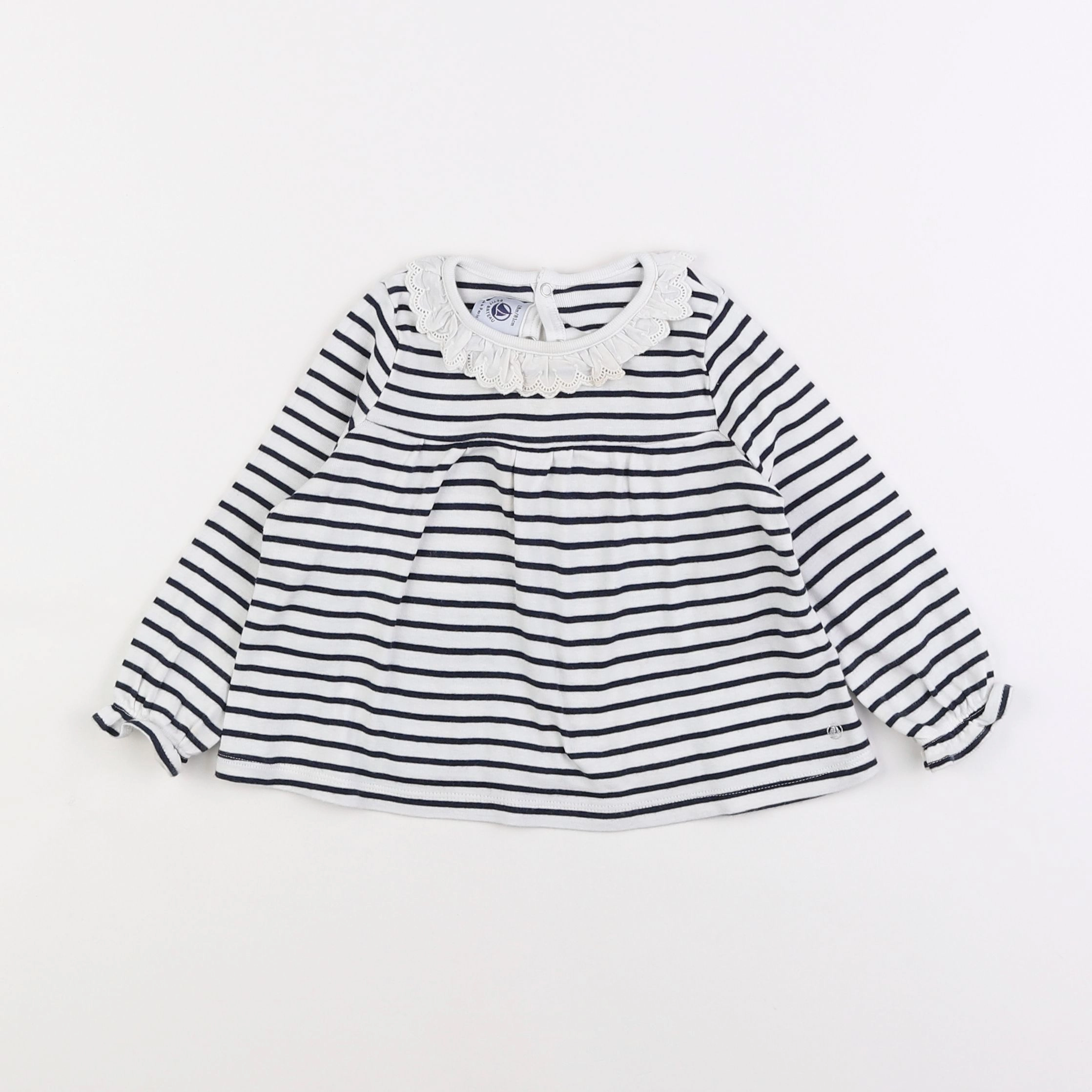 Petit Bateau - tee-shirt blanc, bleu - 18 mois