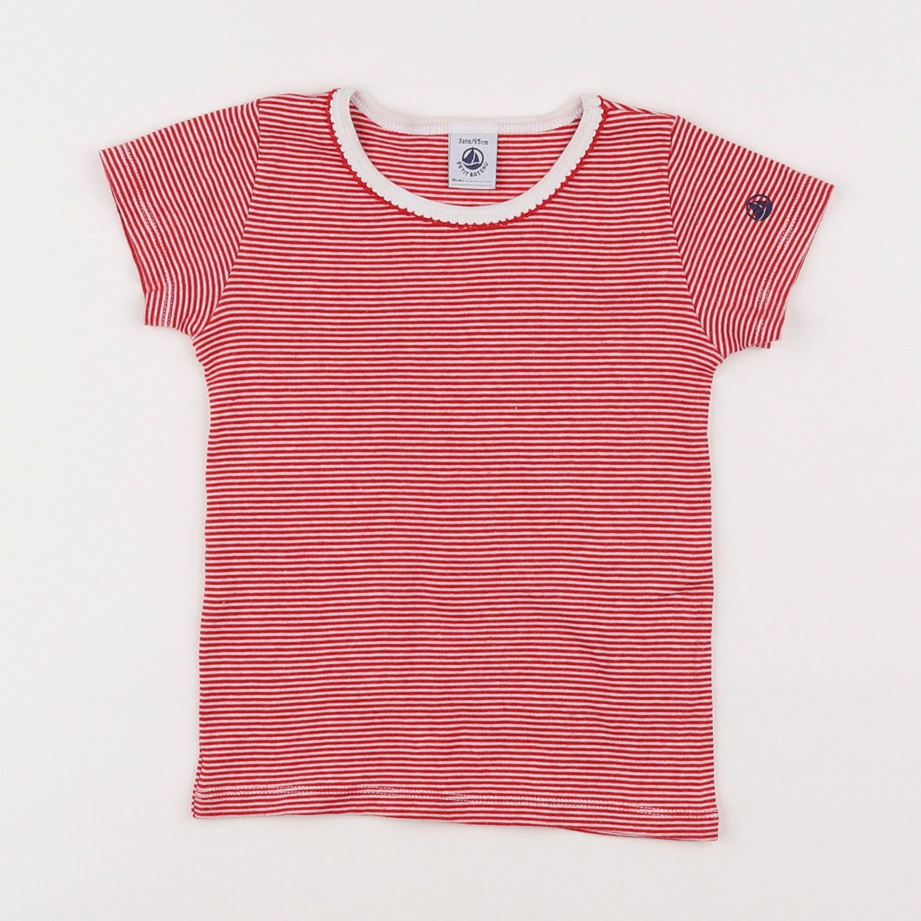 Petit Bateau - maillot de corps blanc, rouge - 3 ans