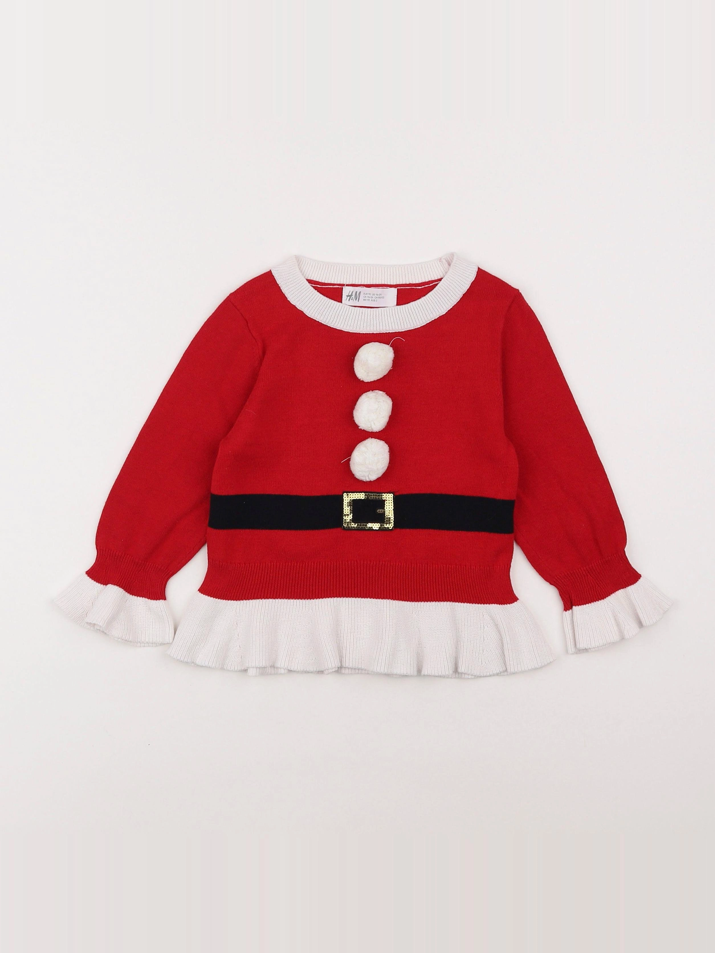 H&M - pull rouge, blanc - 18 mois à 2 ans