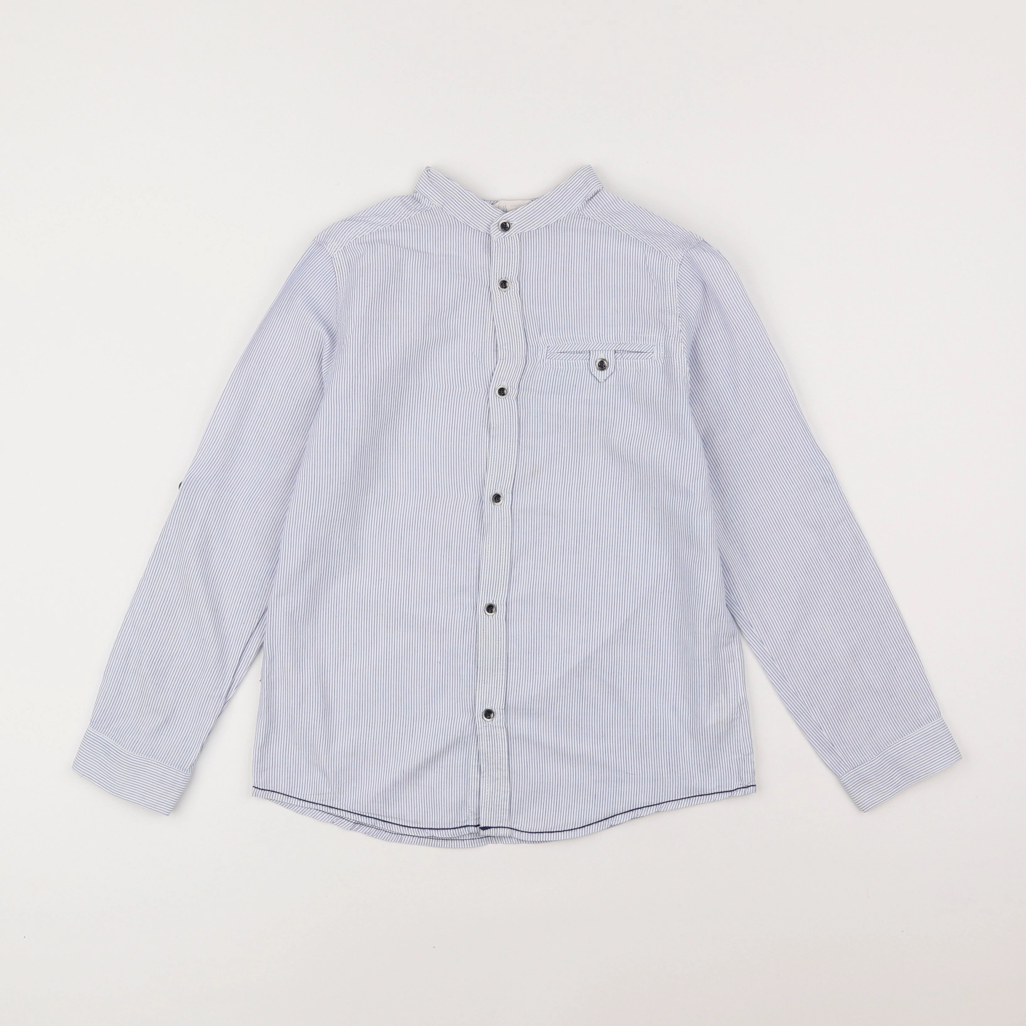 H&M - chemise bleu, blanc - 7/8 ans