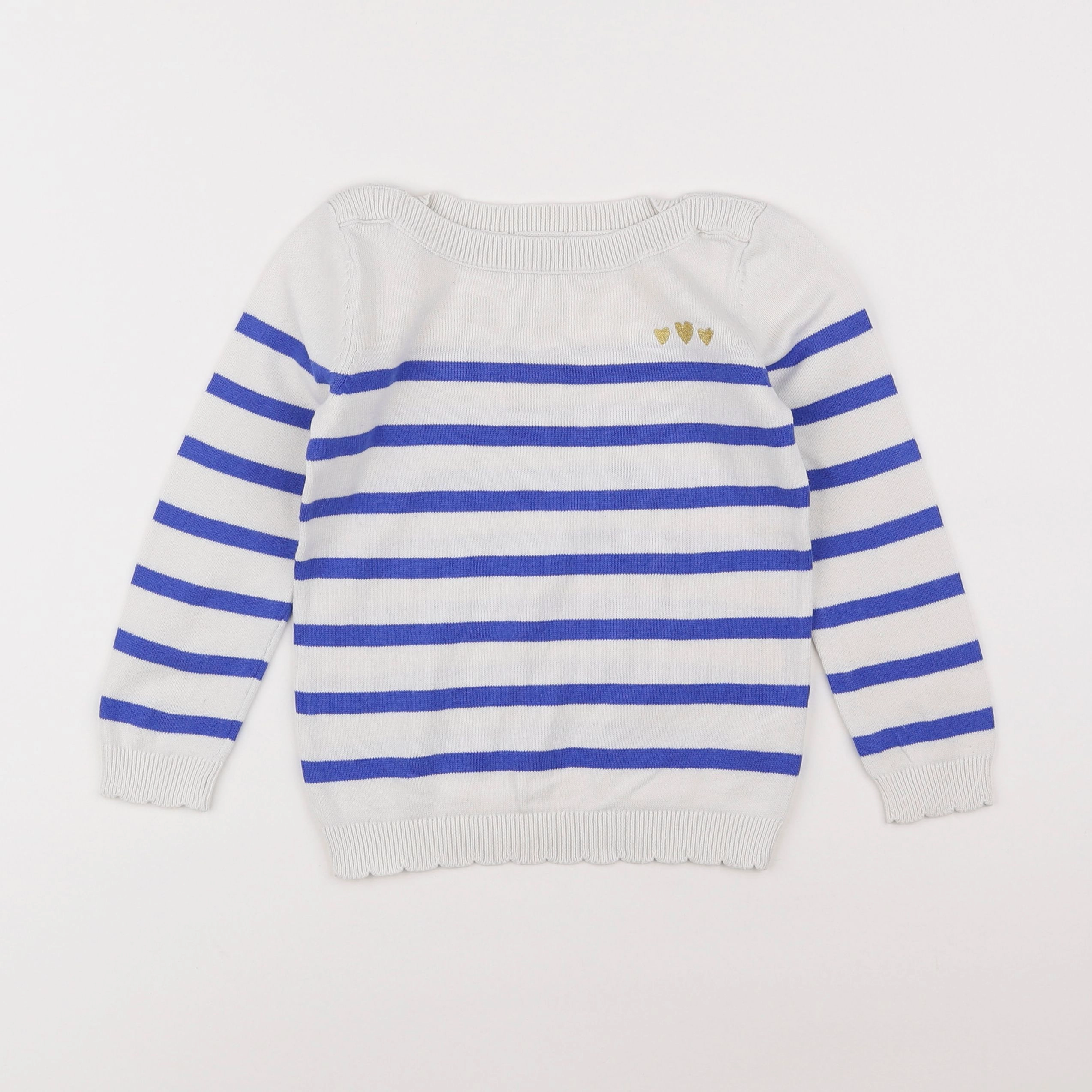 Vertbaudet - pull blanc, bleu - 5 ans