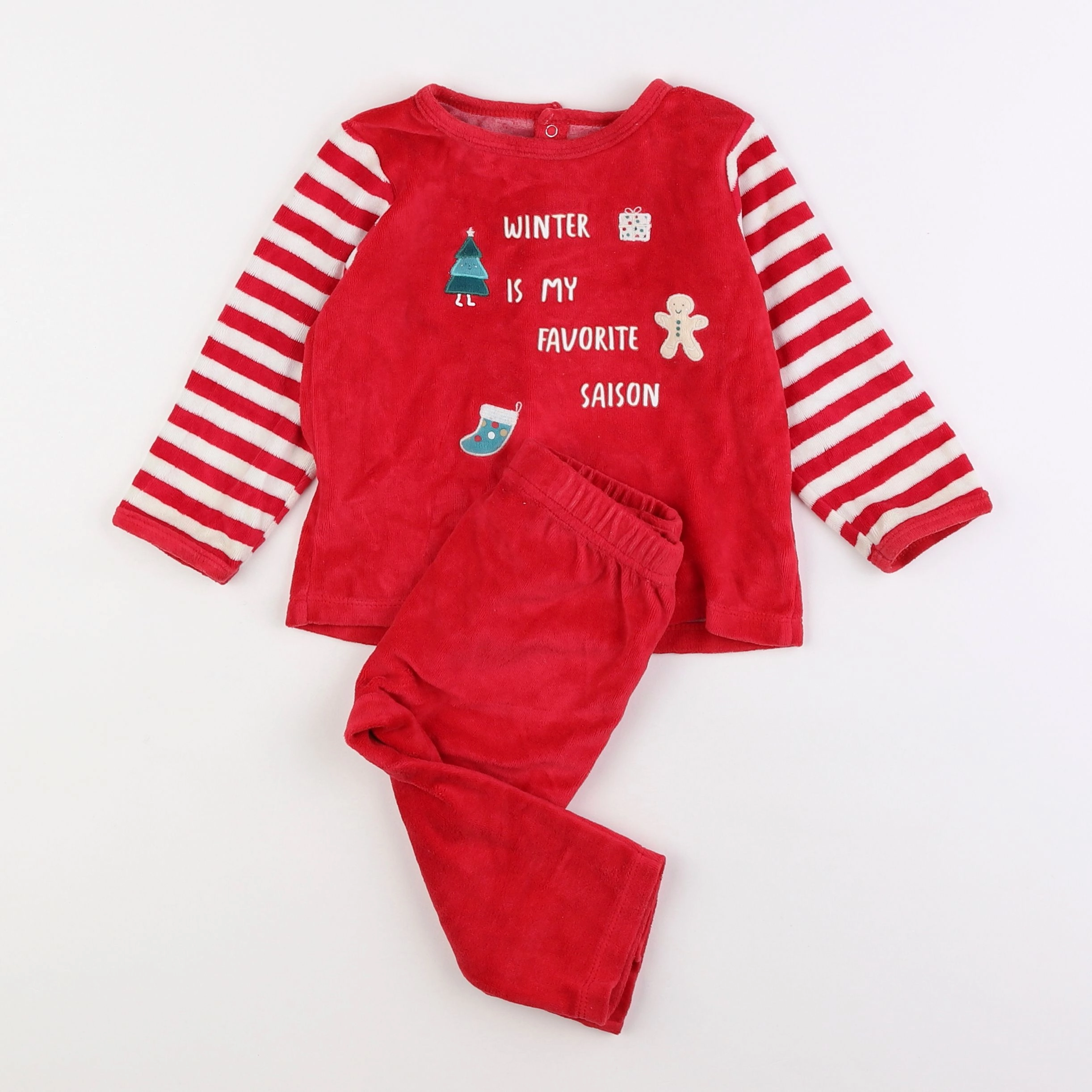 Vertbaudet - pyjama velours rouge - 18 mois