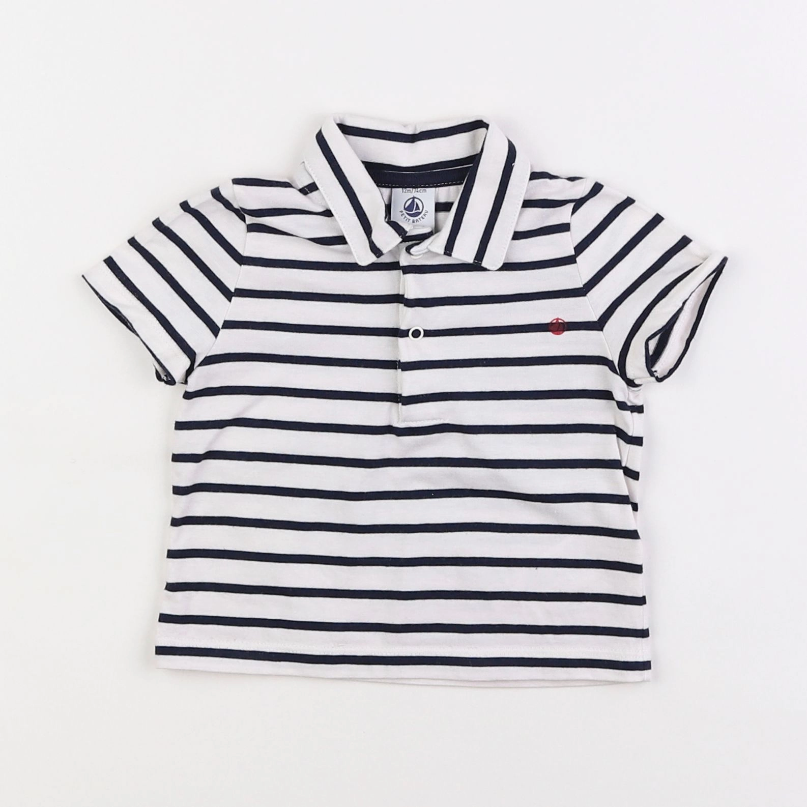 Petit Bateau - polo blanc, bleu - 12 mois