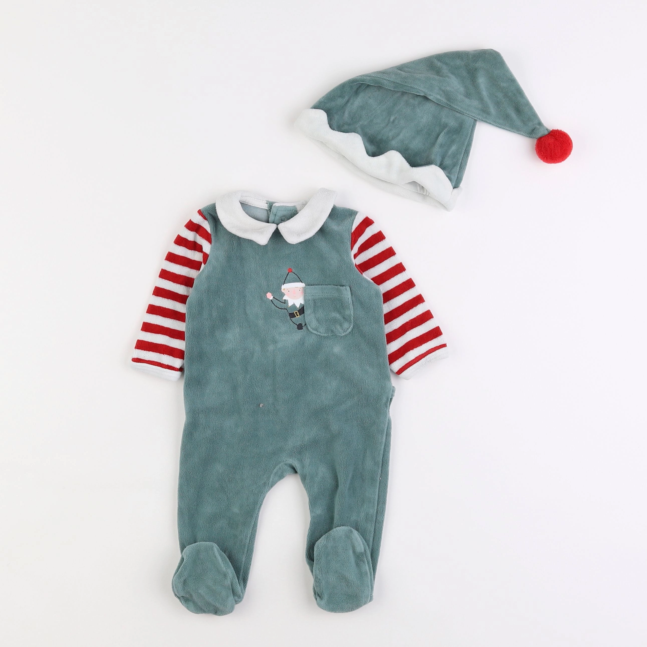 Vertbaudet - pyjama velours vert - 3 mois