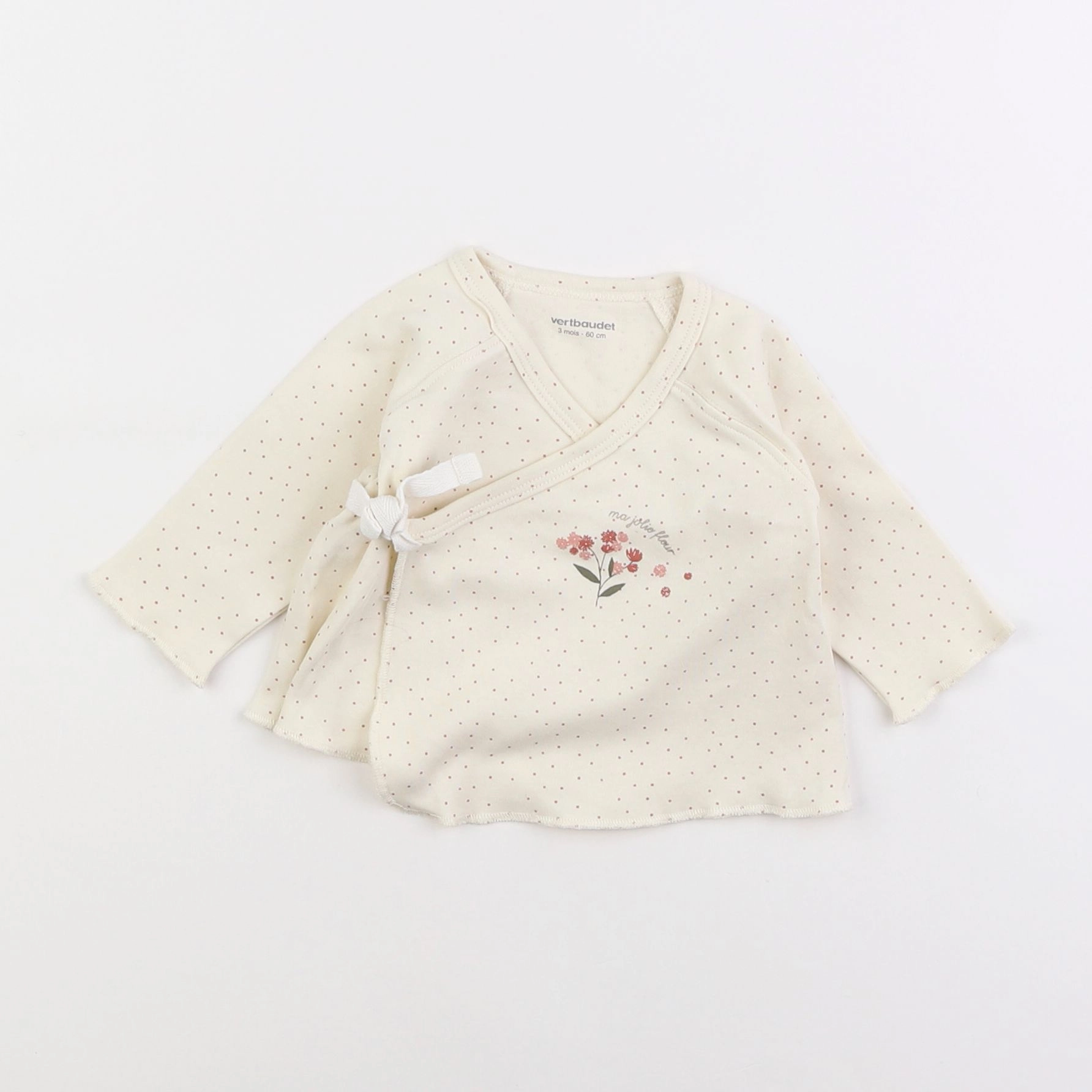 Vertbaudet - tee-shirt blanc, rose - 3 mois