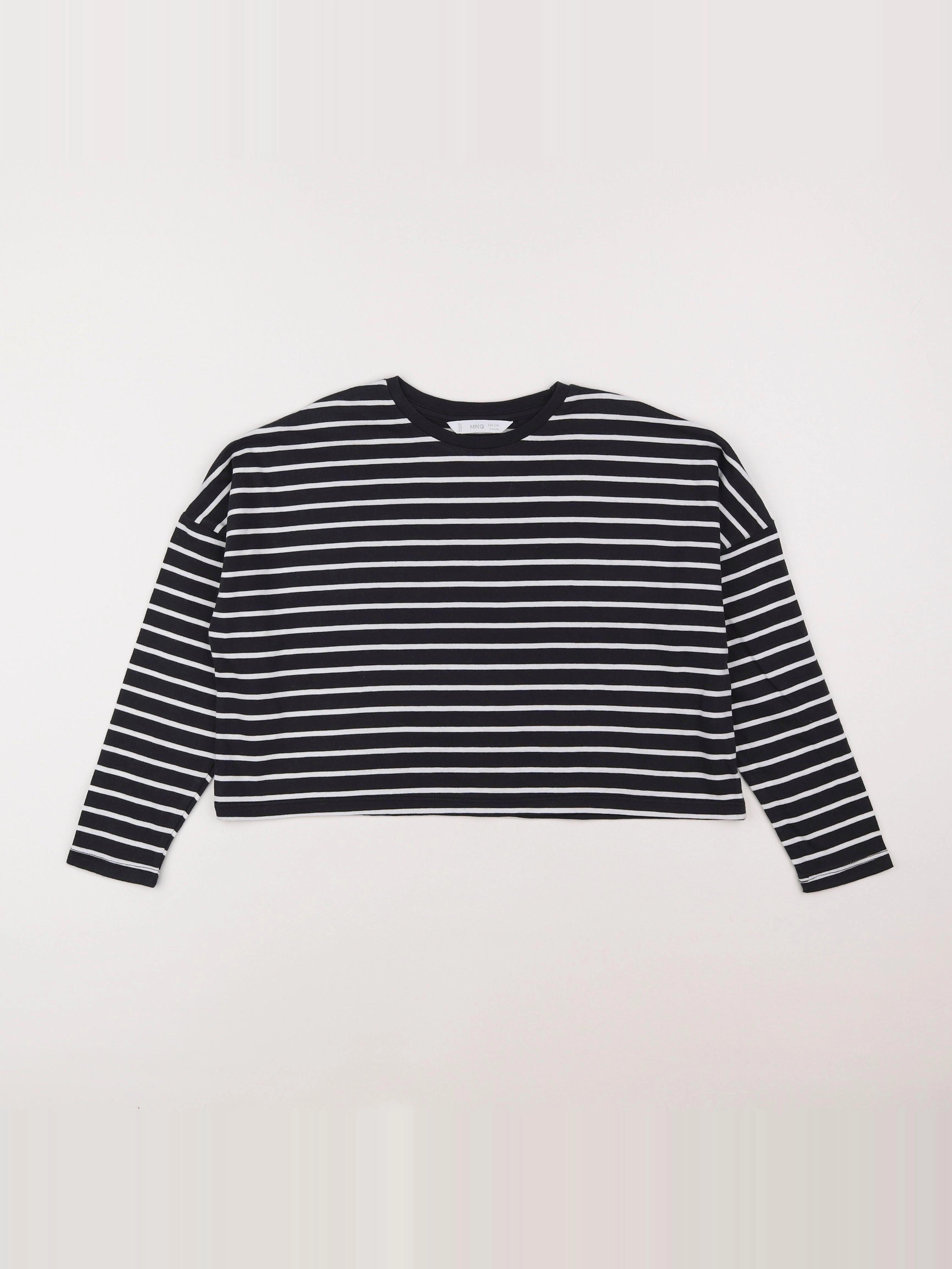 Mango - tee-shirt bleu, blanc - 9 ans