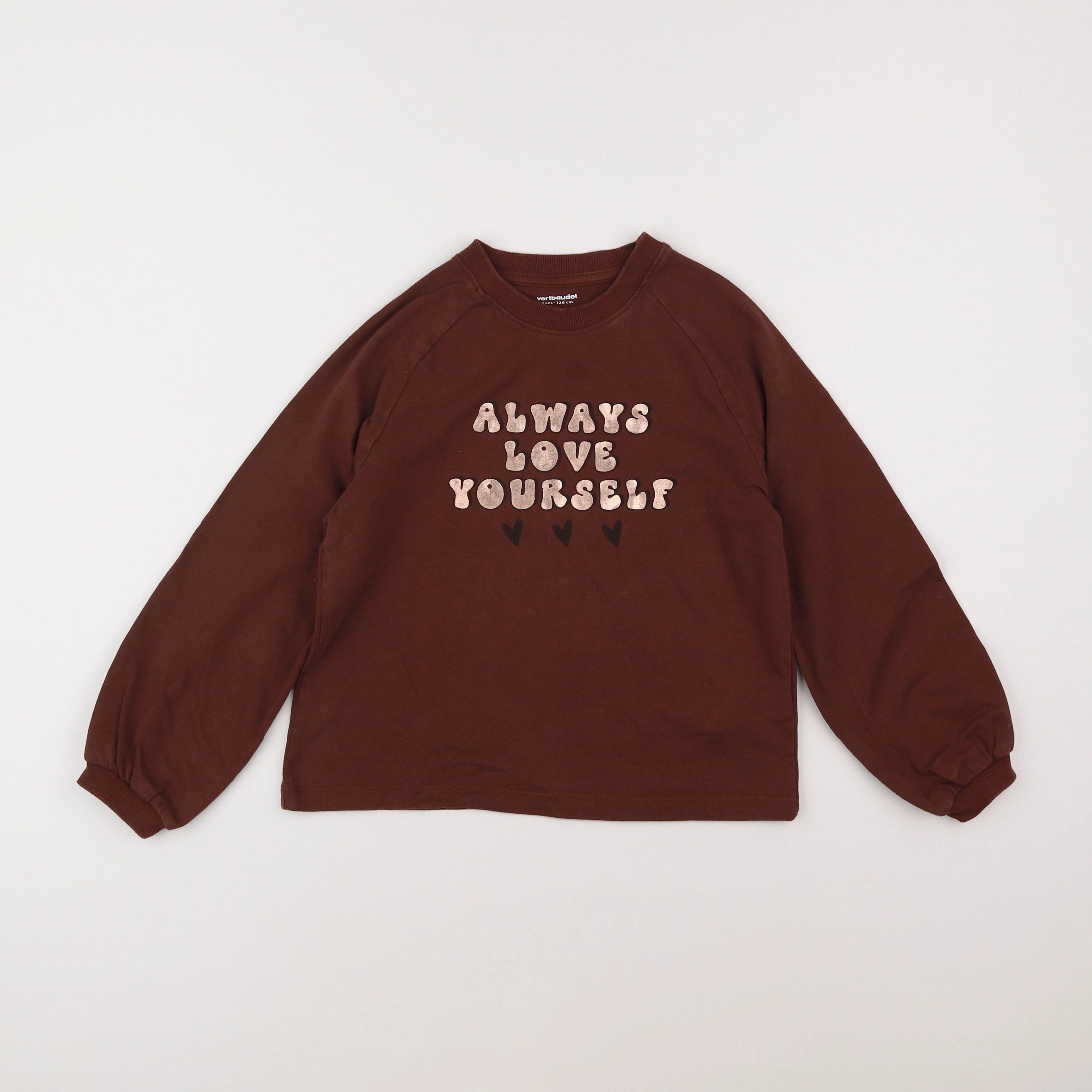 Vertbaudet - sweat marron, or - 8 ans
