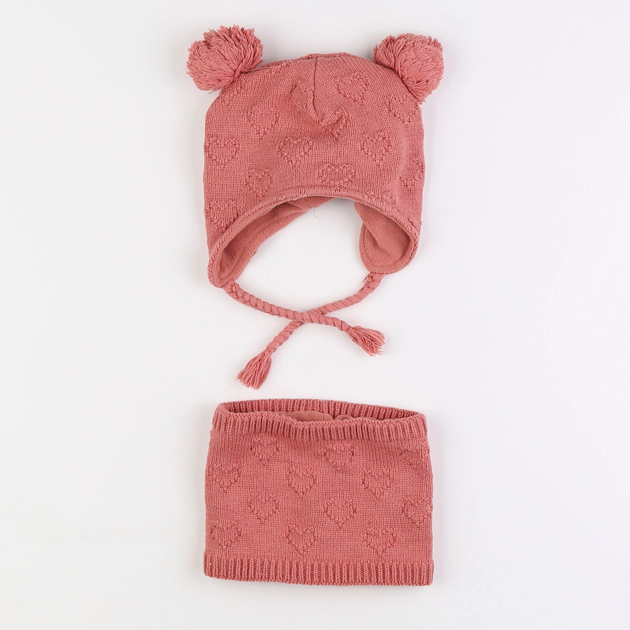 Vertbaudet - ensemble bonnet/cou rose - 12/18 mois