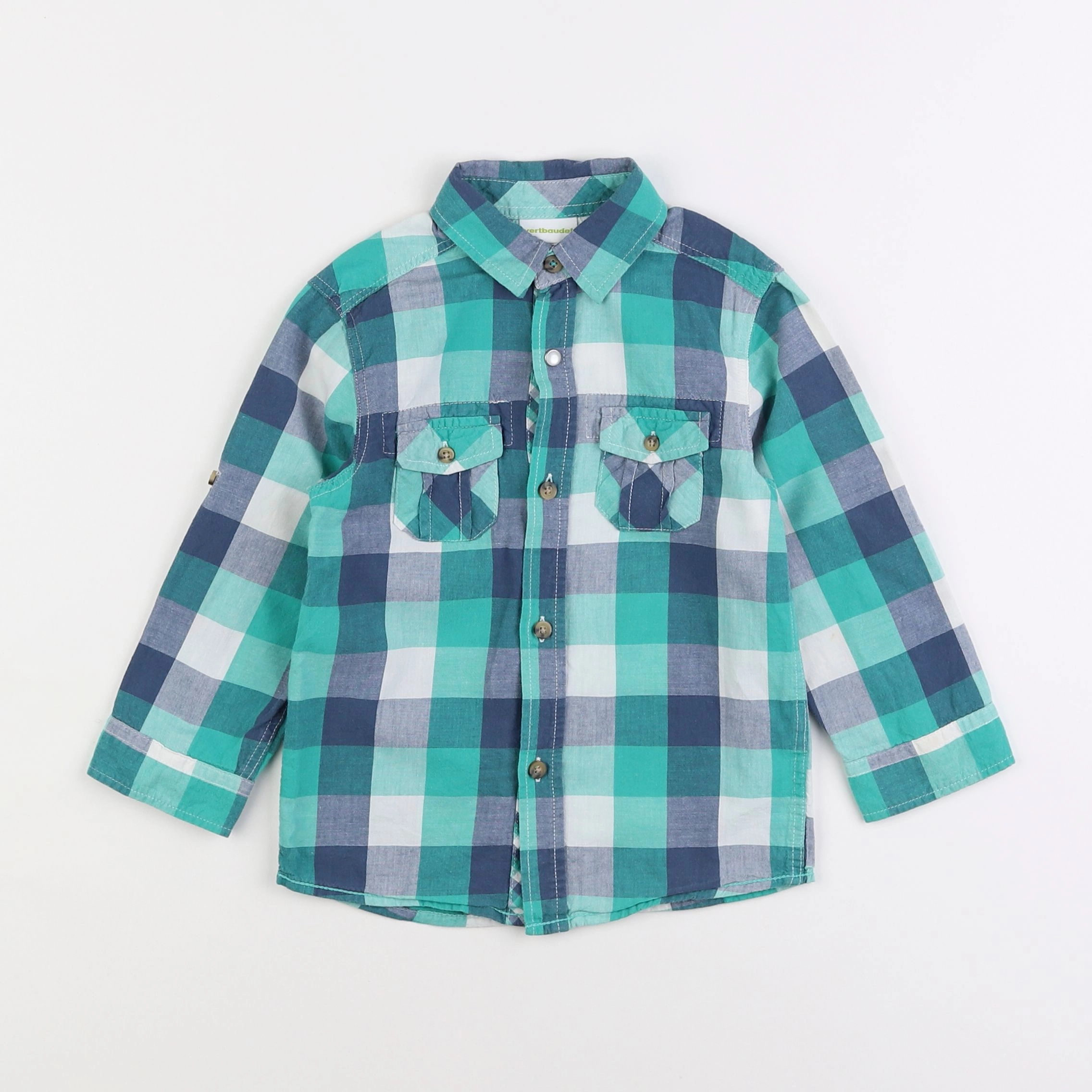 Vertbaudet - chemise bleu, vert - 3 ans