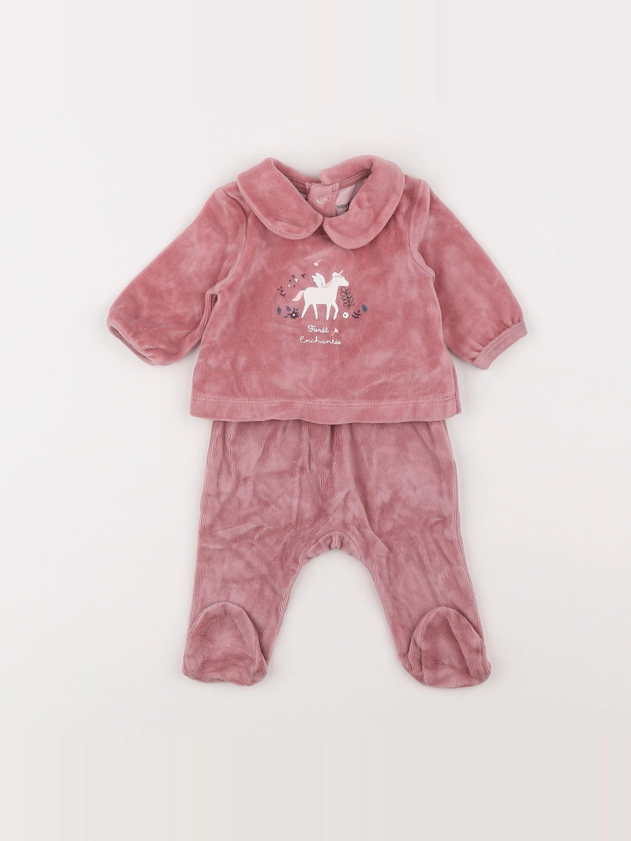 Vertbaudet - pyjama velours rose - 0 mois
