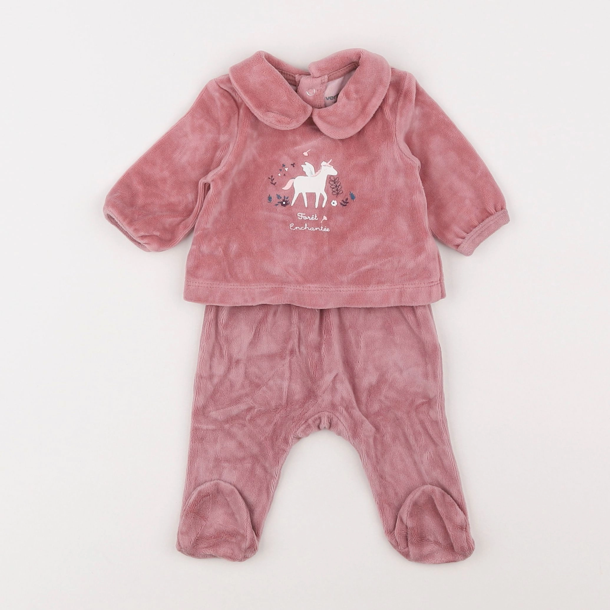 Vertbaudet - pyjama velours rose - 0 mois