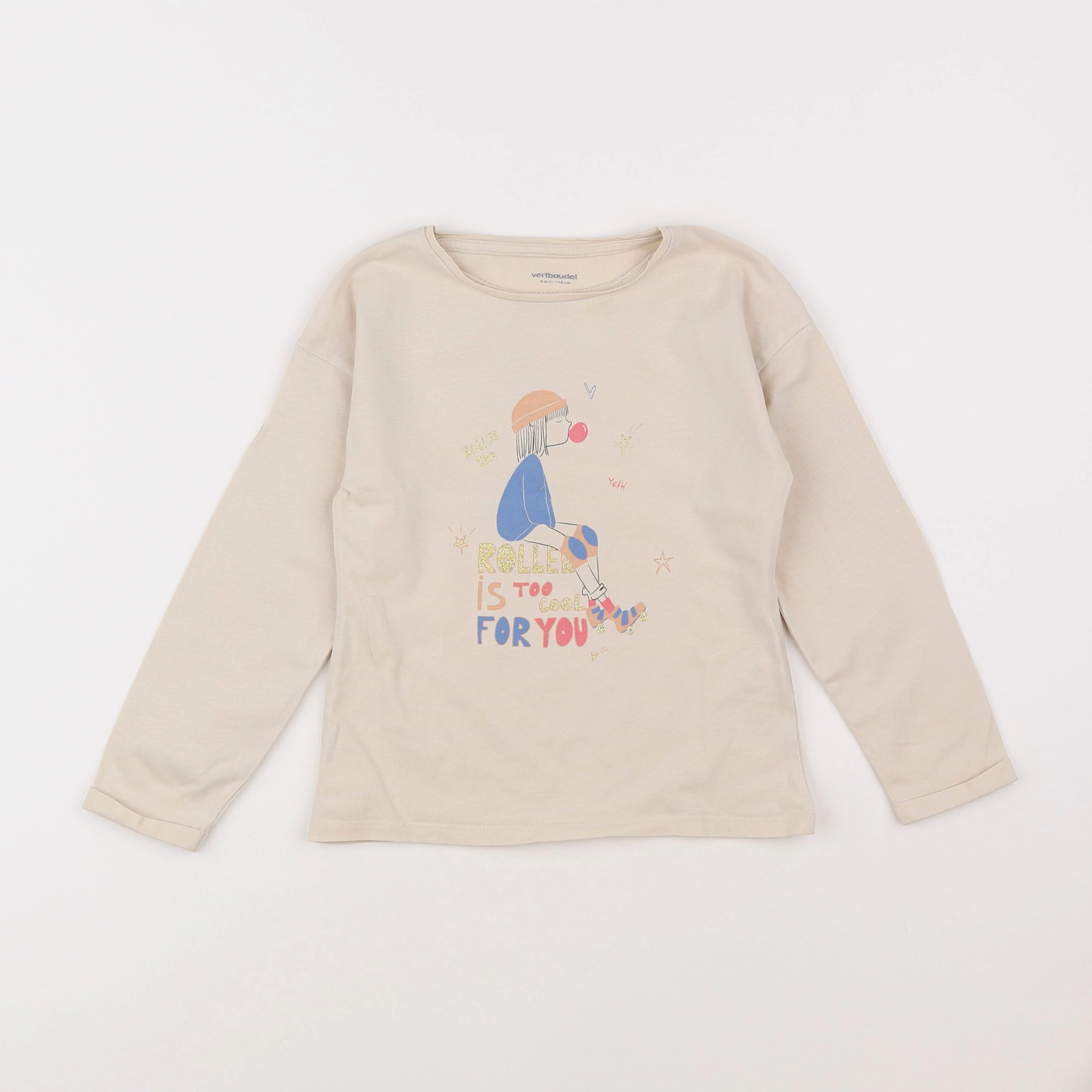 Vertbaudet - tee-shirt beige - 6 ans