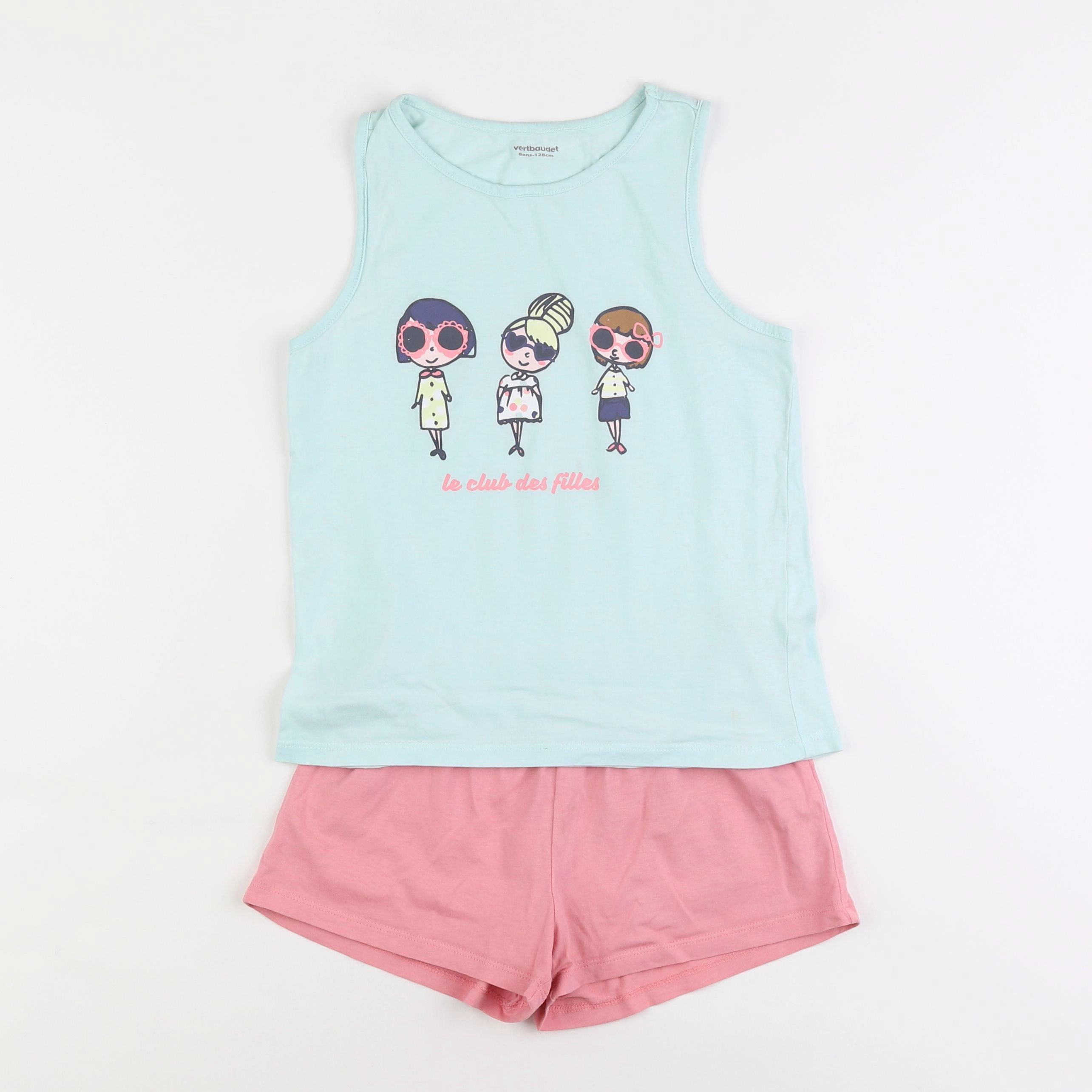 Vertbaudet - pyjama coton bleu, rose - 8 ans