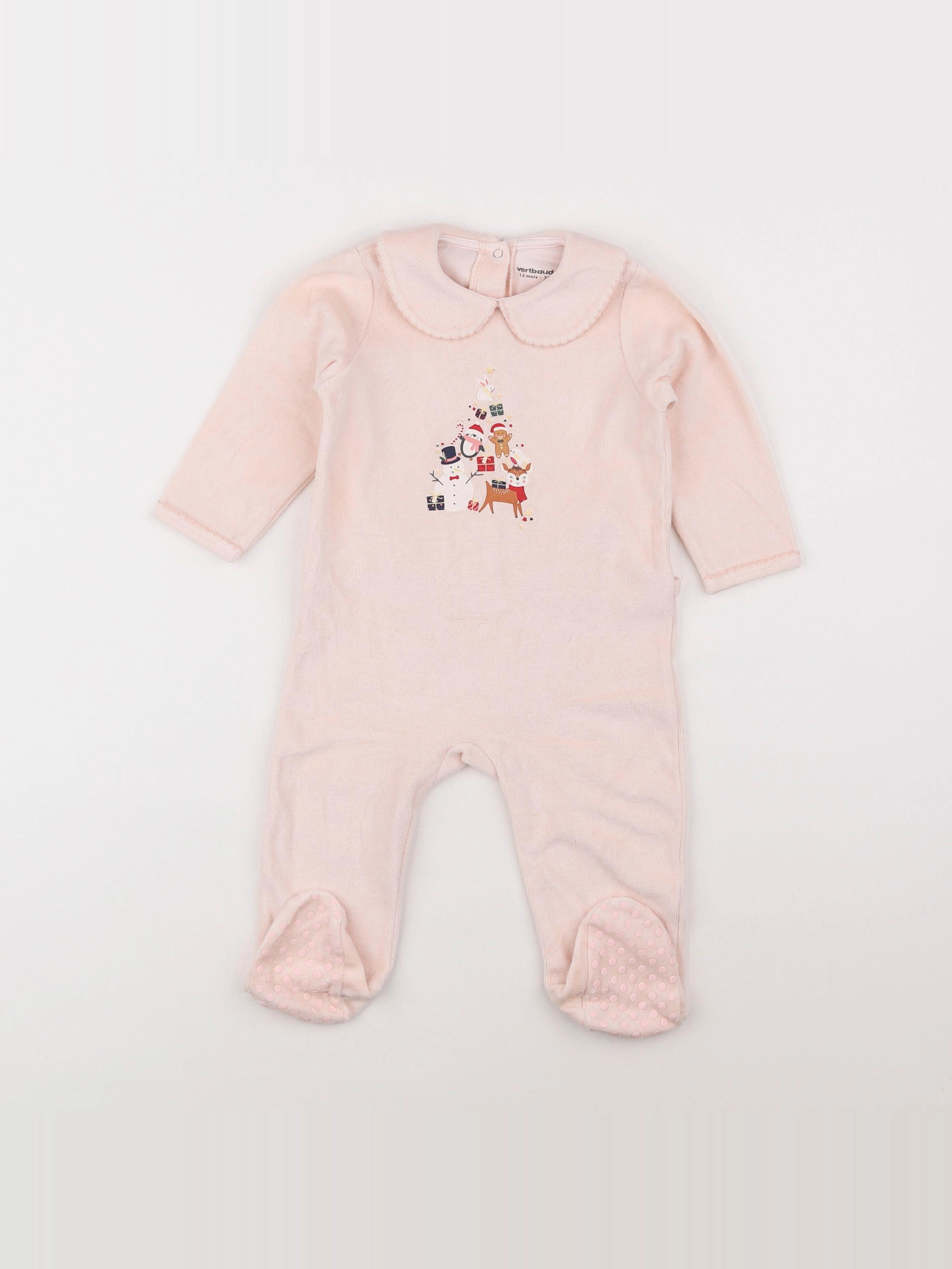 Vertbaudet - pyjama velours rose - 12 mois