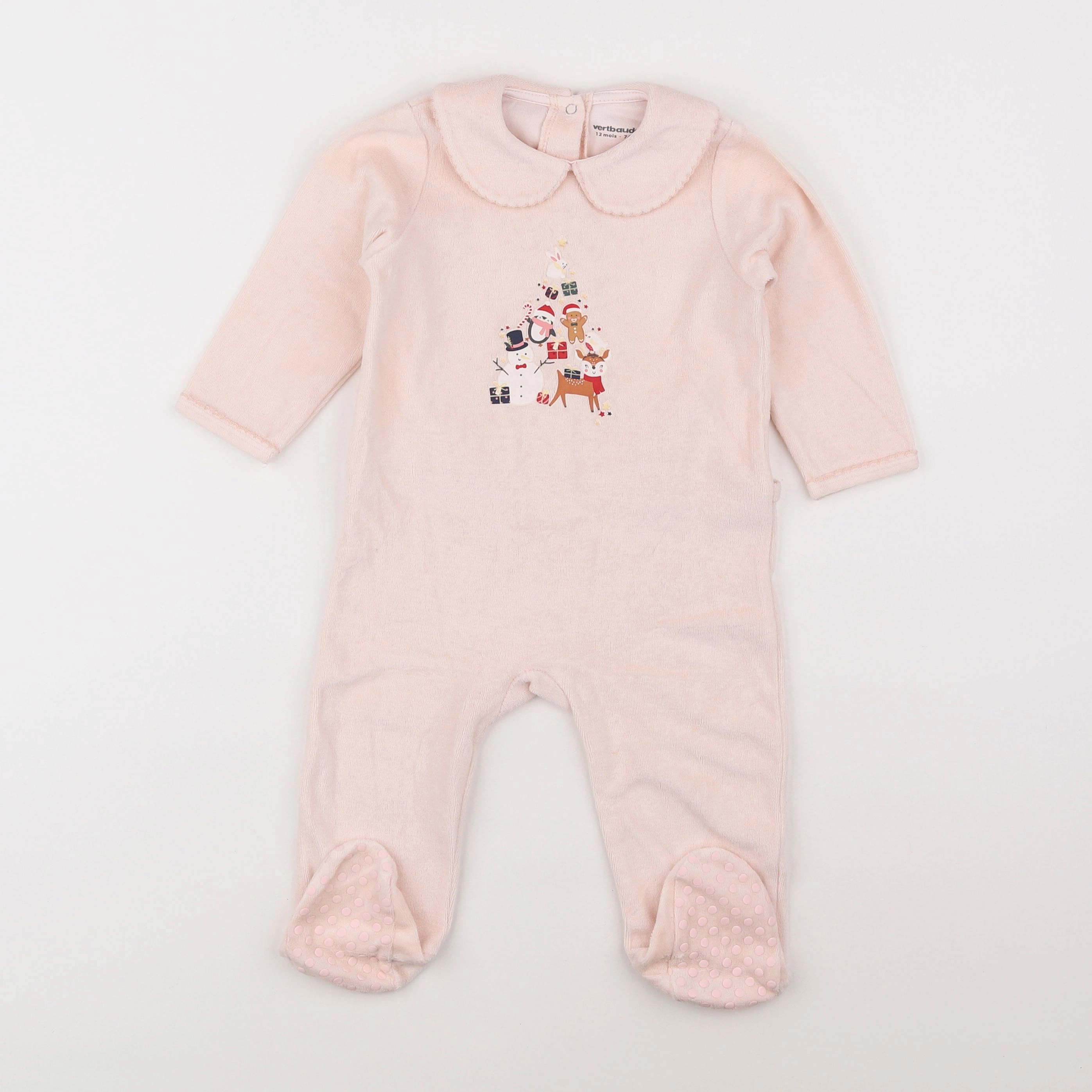 Vertbaudet - pyjama velours rose - 12 mois