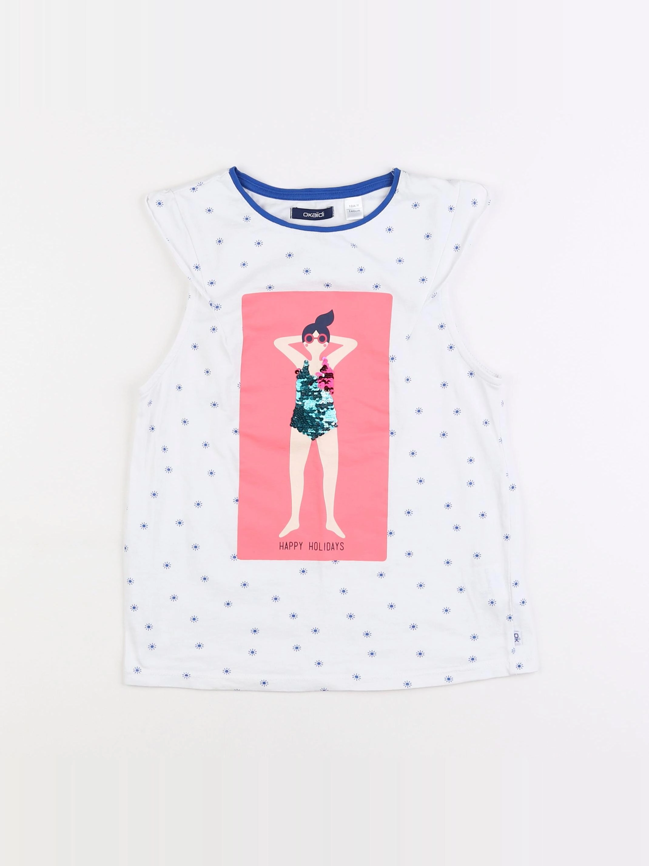 Okaidi - tee-shirt blanc, bleu - 10 ans