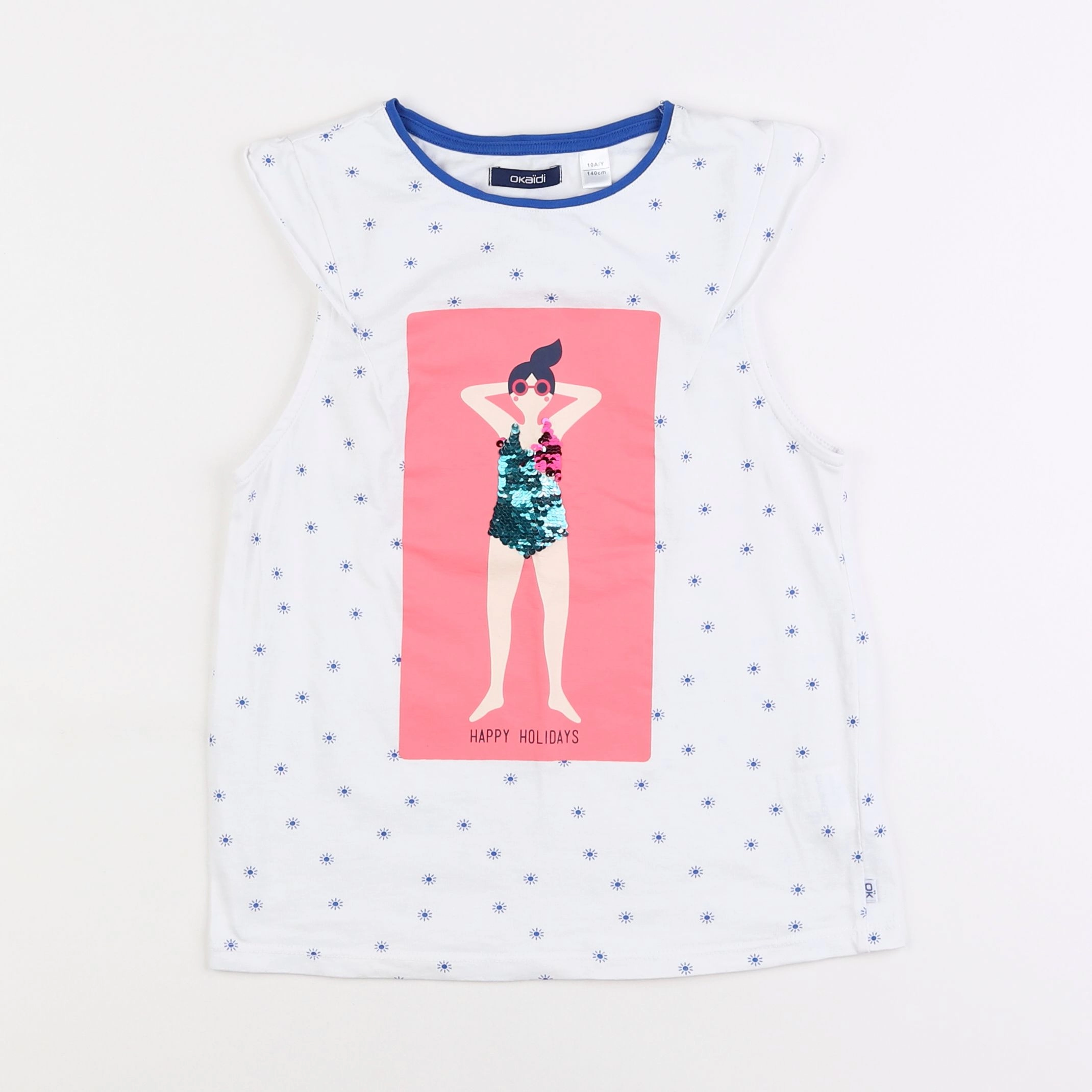 Okaidi - tee-shirt blanc, bleu - 10 ans