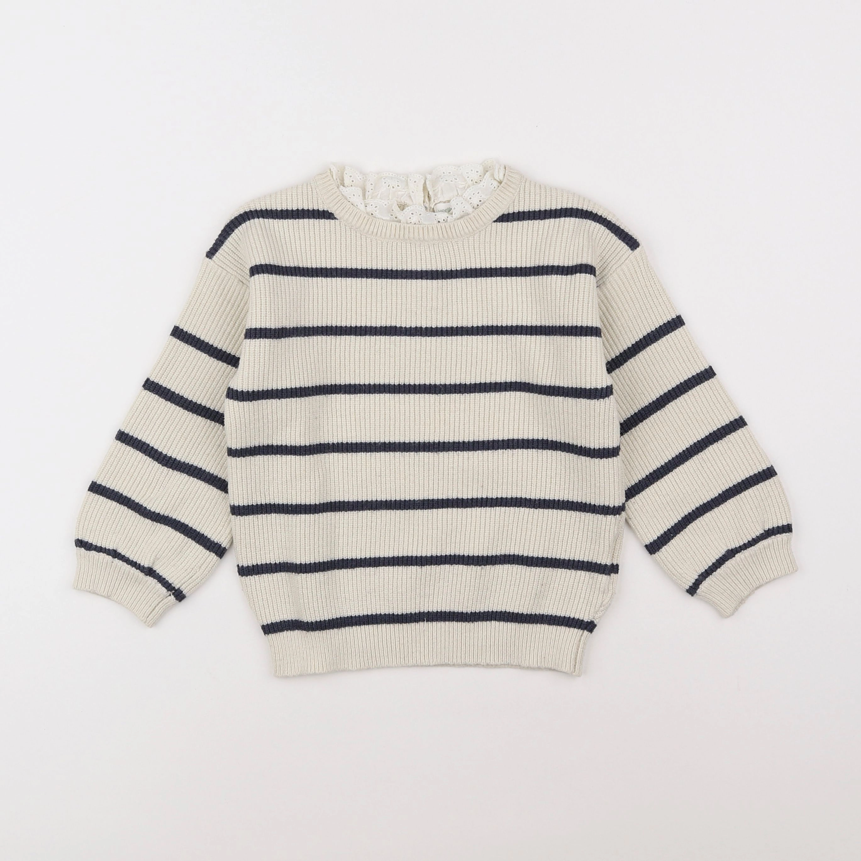 Vertbaudet - pull blanc, bleu - 5 ans