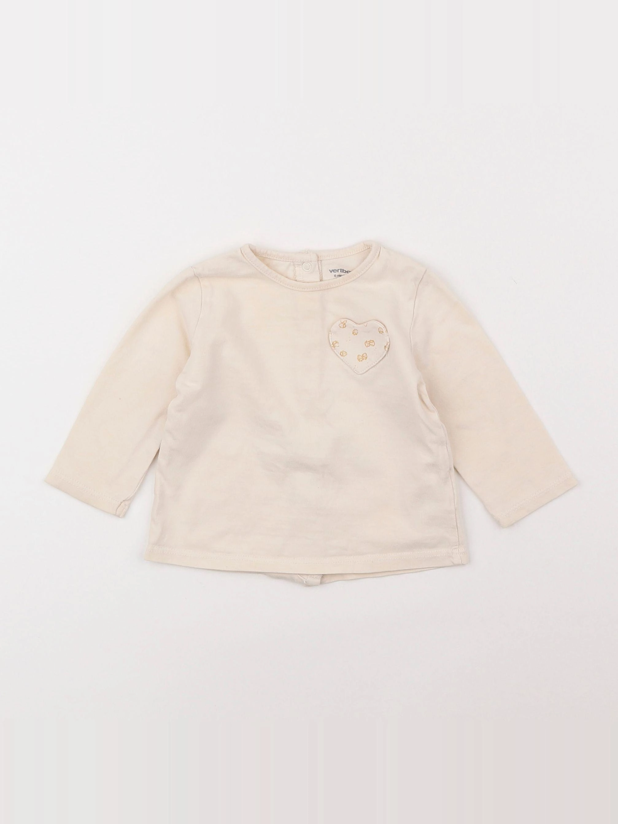 Vertbaudet - tee-shirt beige - 6 mois
