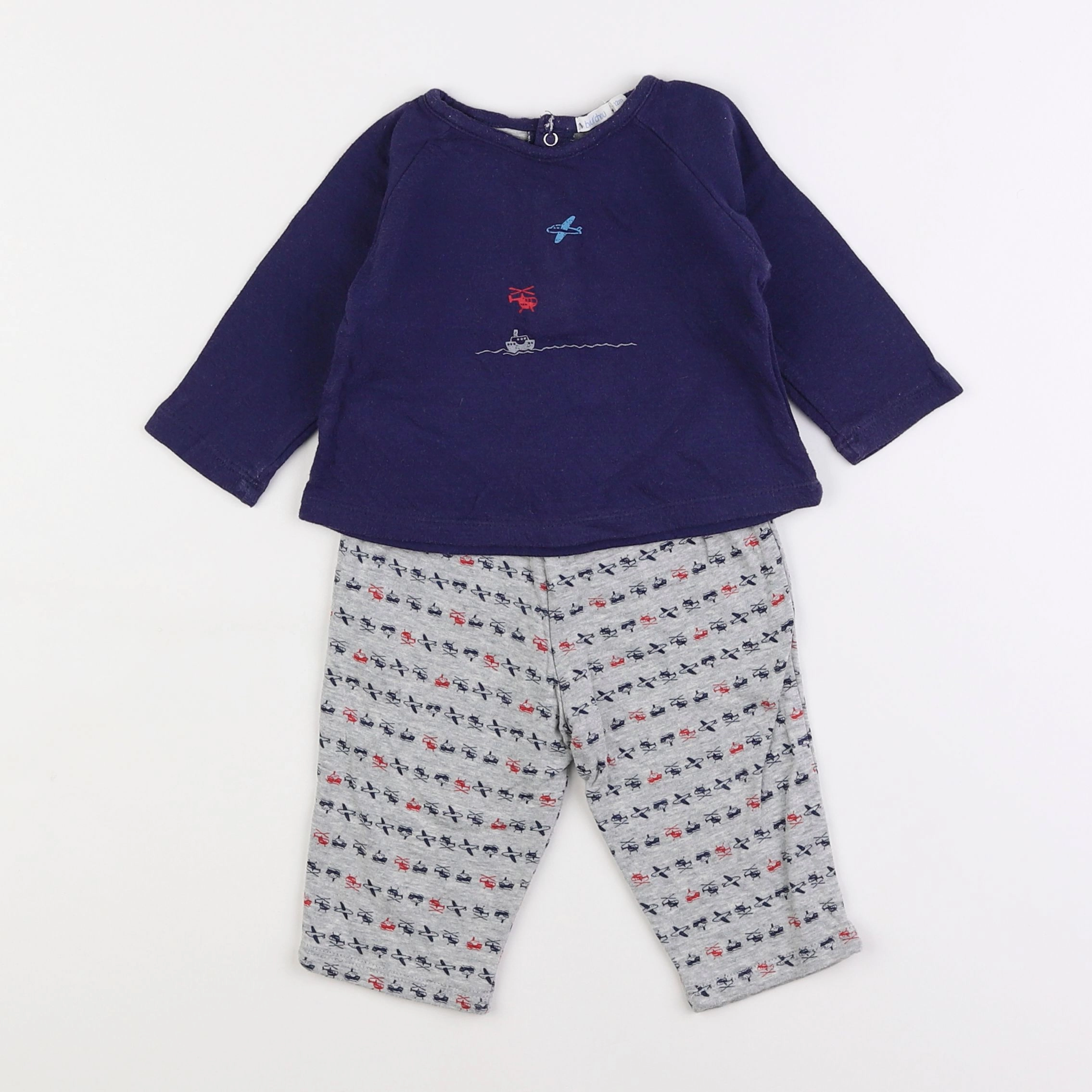 Boutchou - pyjama coton gris, bleu - 12 mois