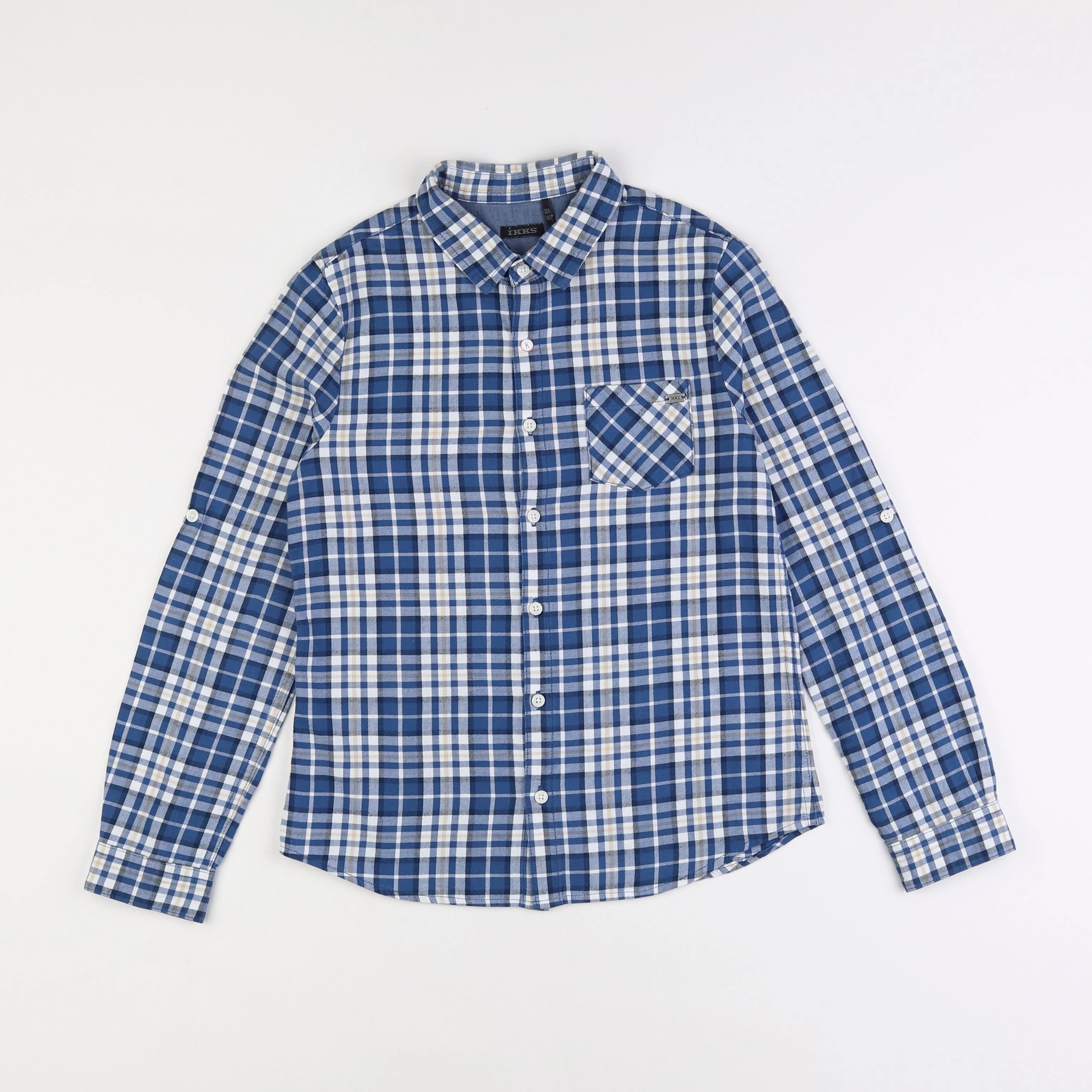 IKKS - chemise bleu, beige - 10 ans